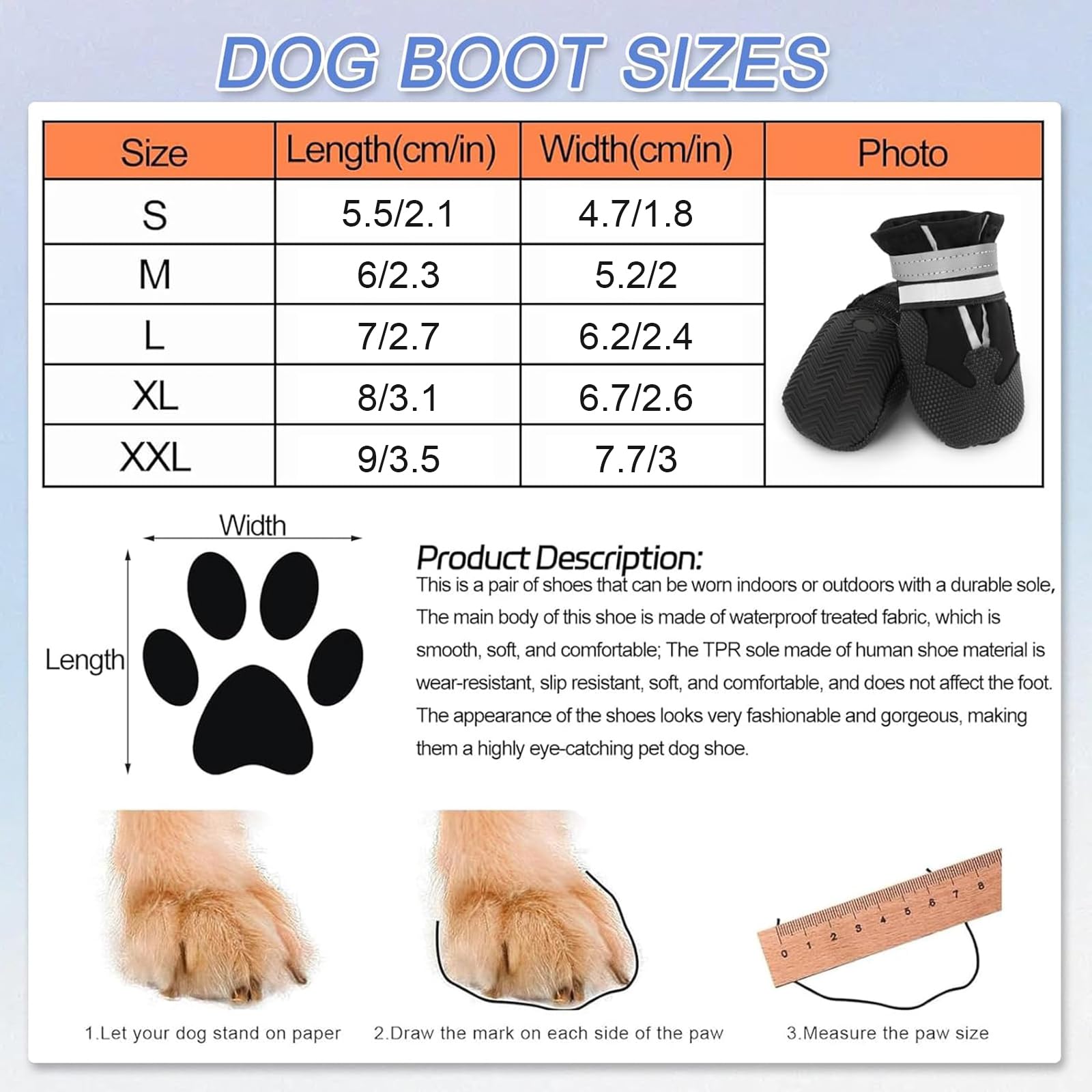 QKURT 4 Pieces Dog Boots Paw Protector, Waterproof Dog Shoes with Reflective Straps, Adjustable Washable Non-Slip - Image 2