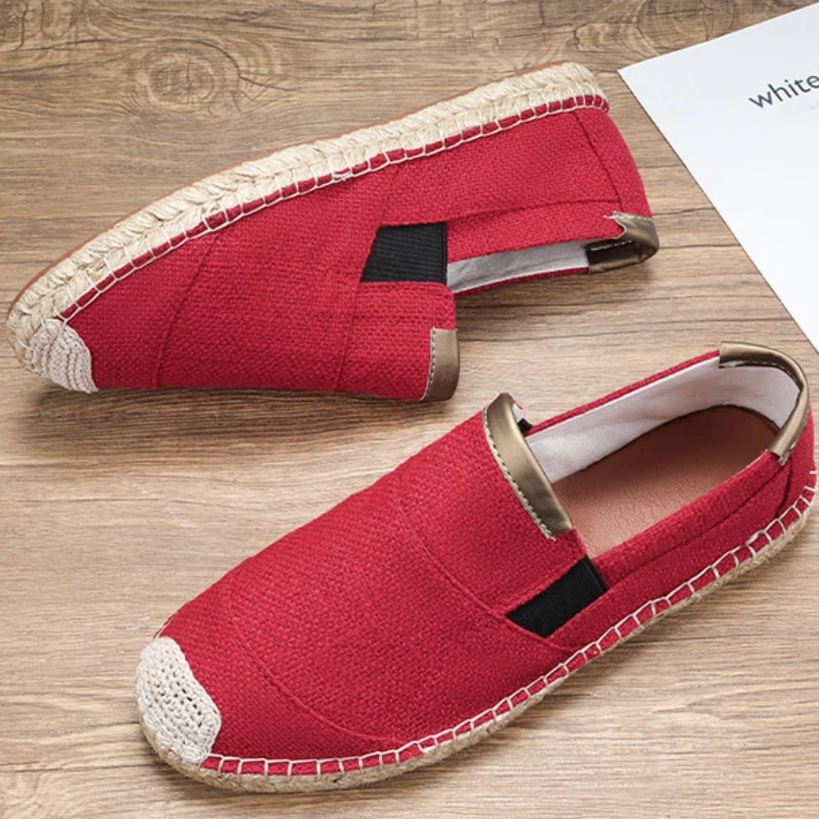 Scarpe Pescatore Uomo Estate Lino Senza Lacci Traspiranti(Rosso,41) | Tessuto leggero favorisce il flusso d’aria garantiscono libertà al piede. Ideale per casa e brevi uscite all’aperto.