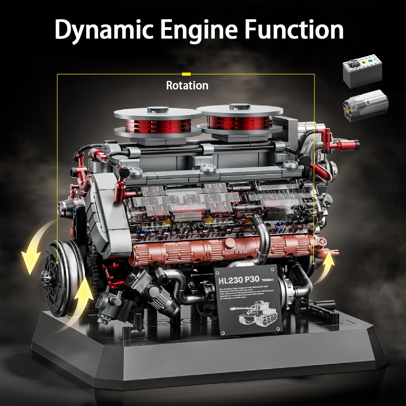 Technic Tigre Tank Moteur Jouet de Construction, Moteur de Véhicule Militaire Fonctionnel pour Adultes à Construire, MOC Projet de Loisirs Mécanique Électrique Ensembles de Construction