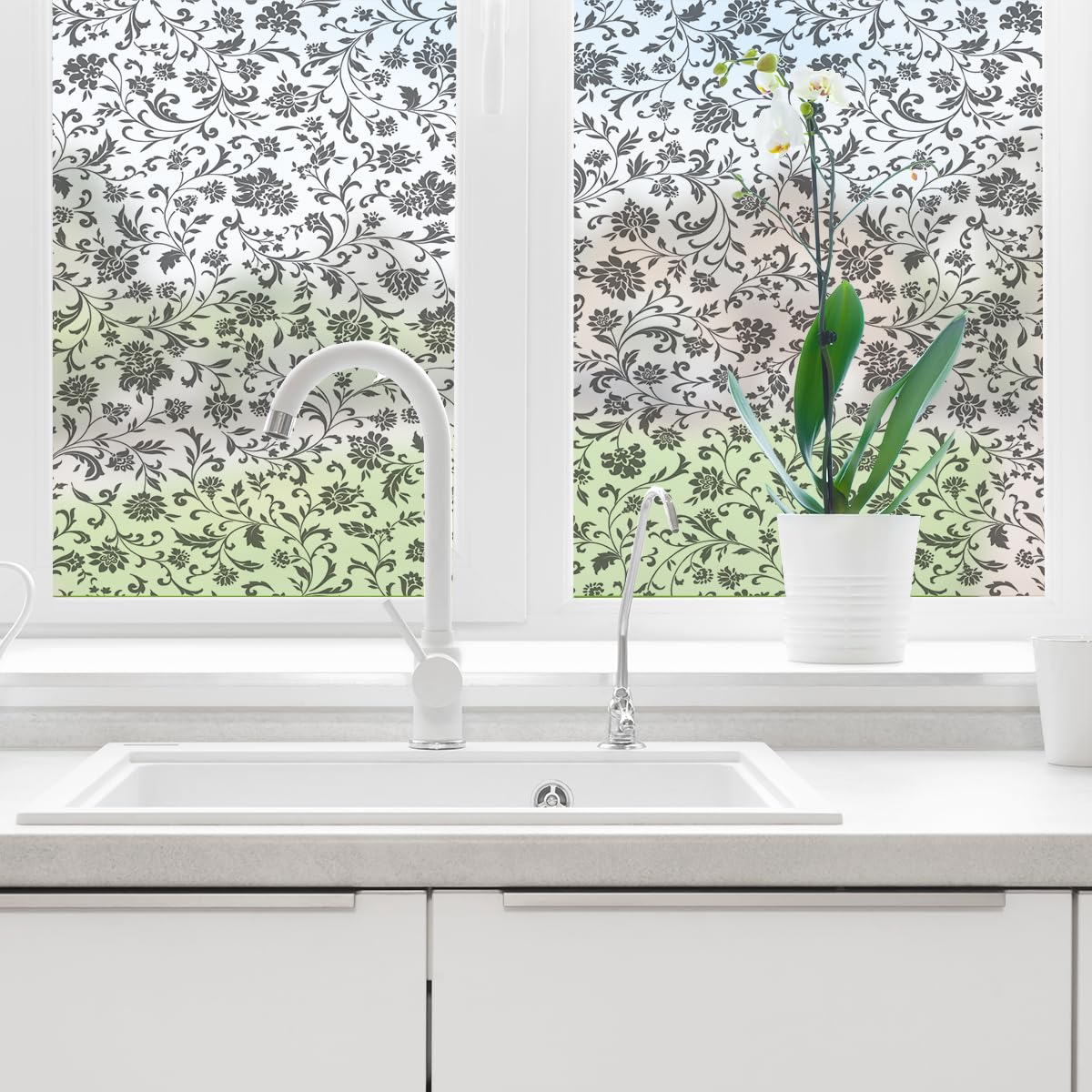 Ambiance Sticker Self-Adhesive Privacy Film for Window and Shower Door, Opaque, Black Flowers, Self-Adhesive Privacy Screen for Window & Shower Door, Large, H 40 x L 100 cm