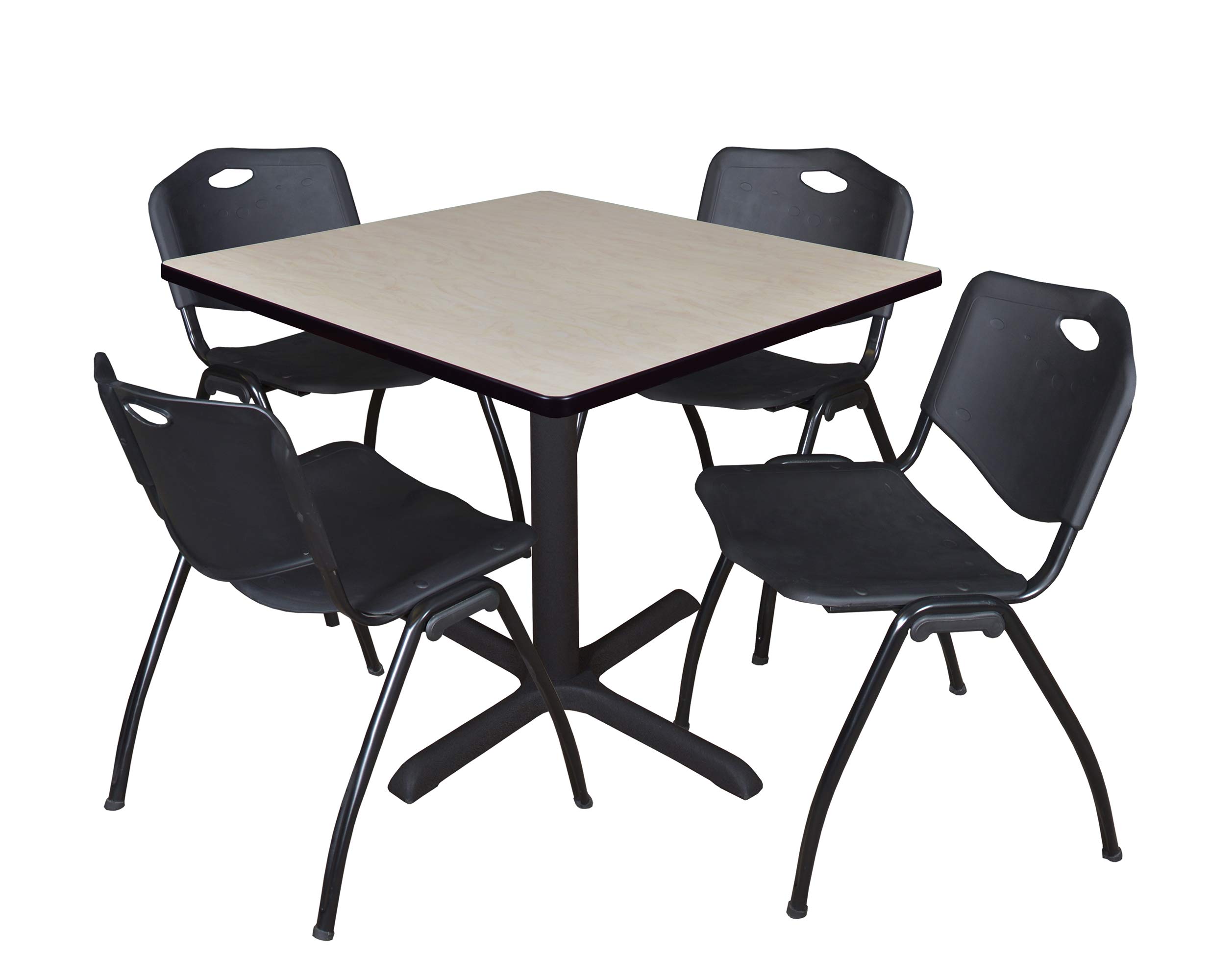 Regency Cain 36 in. Square X-Base Breakroom Table- Maple & 4 M Stack Chairs- Black