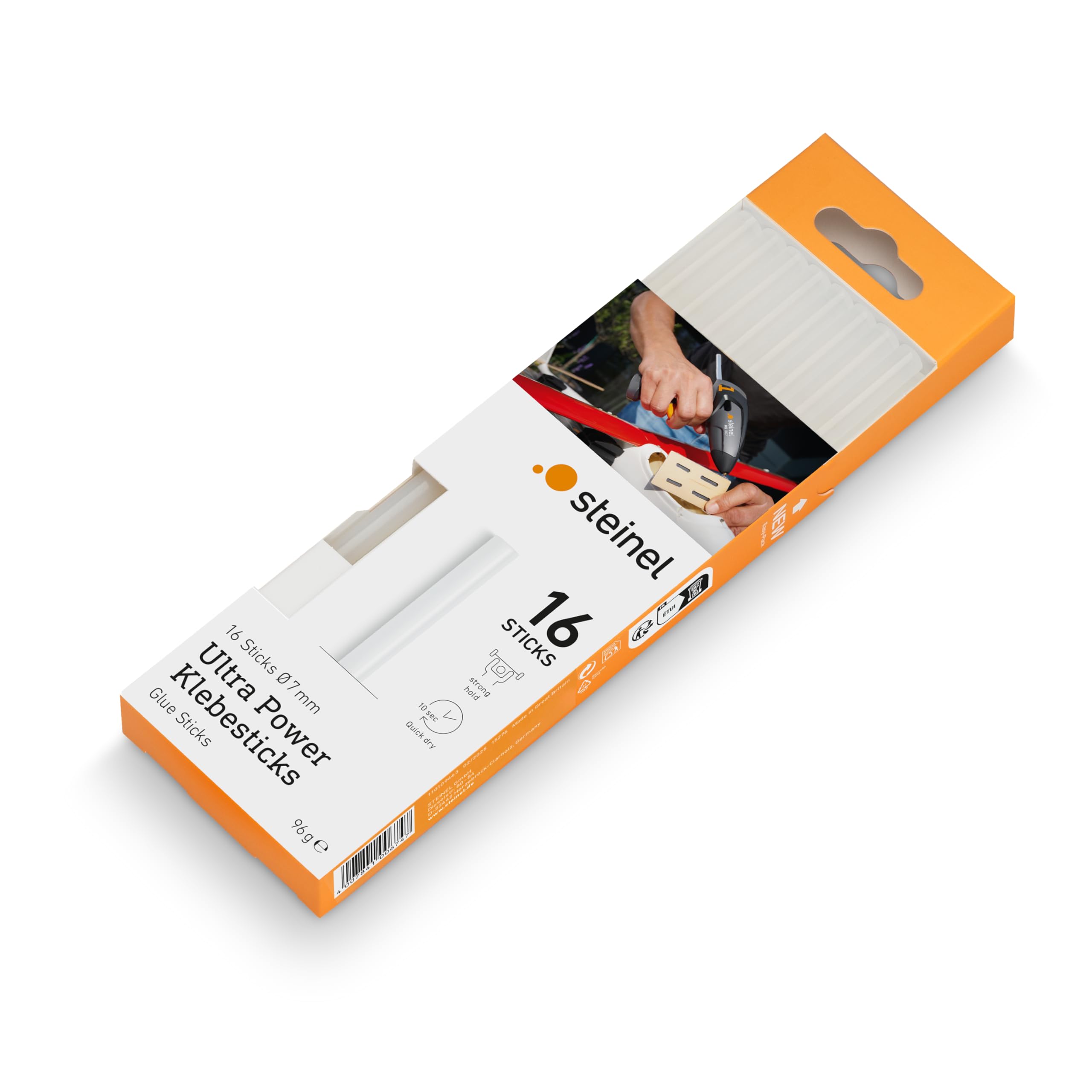 Steinel Ultra Power Glue Sticks for Neo1 and Neo2, transparent, 7 mm diameter, 96 g, pack of 16