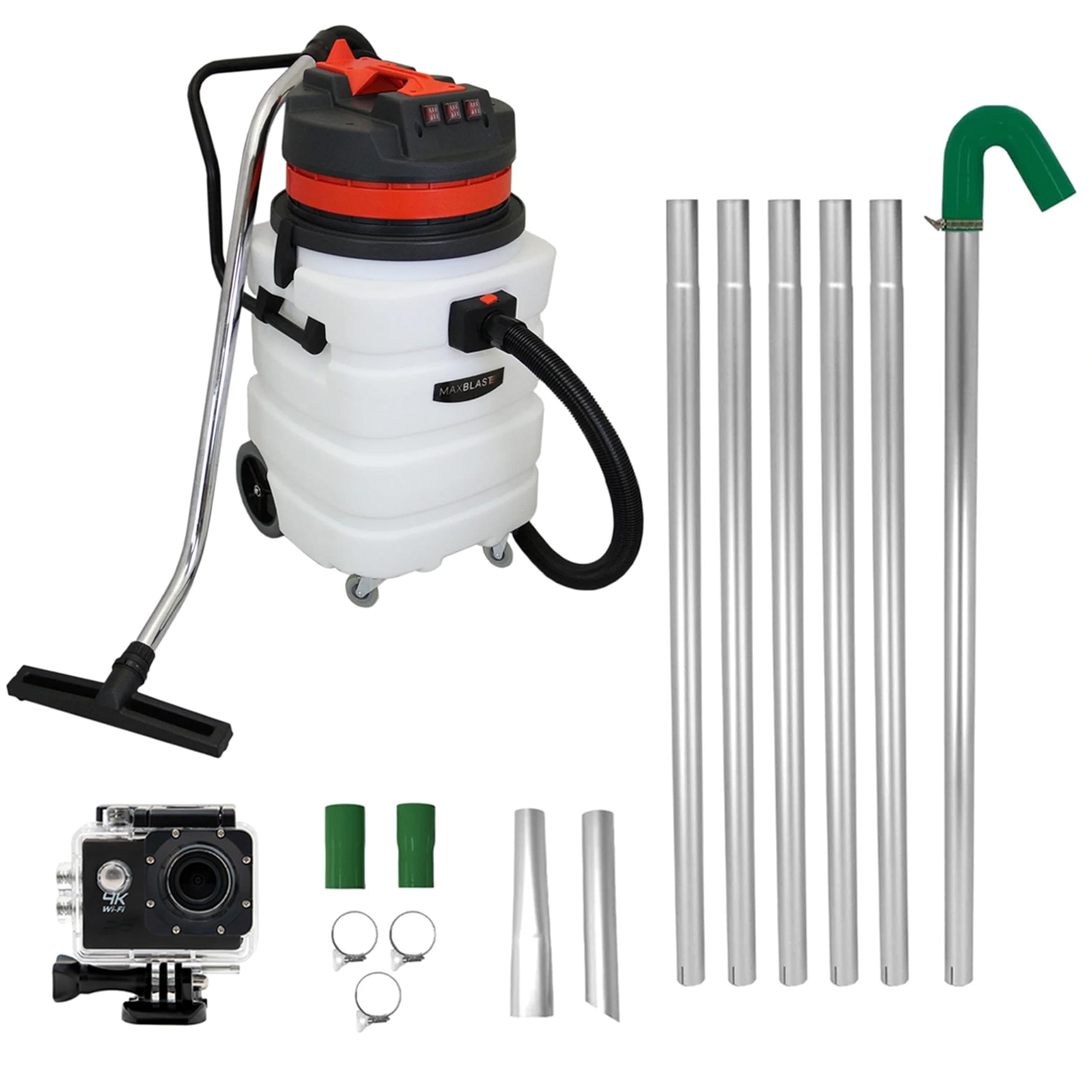 Monstershop Unisex White 90L Wet & Dry Vacuum, Gutter Vacuum Poles & Camera In