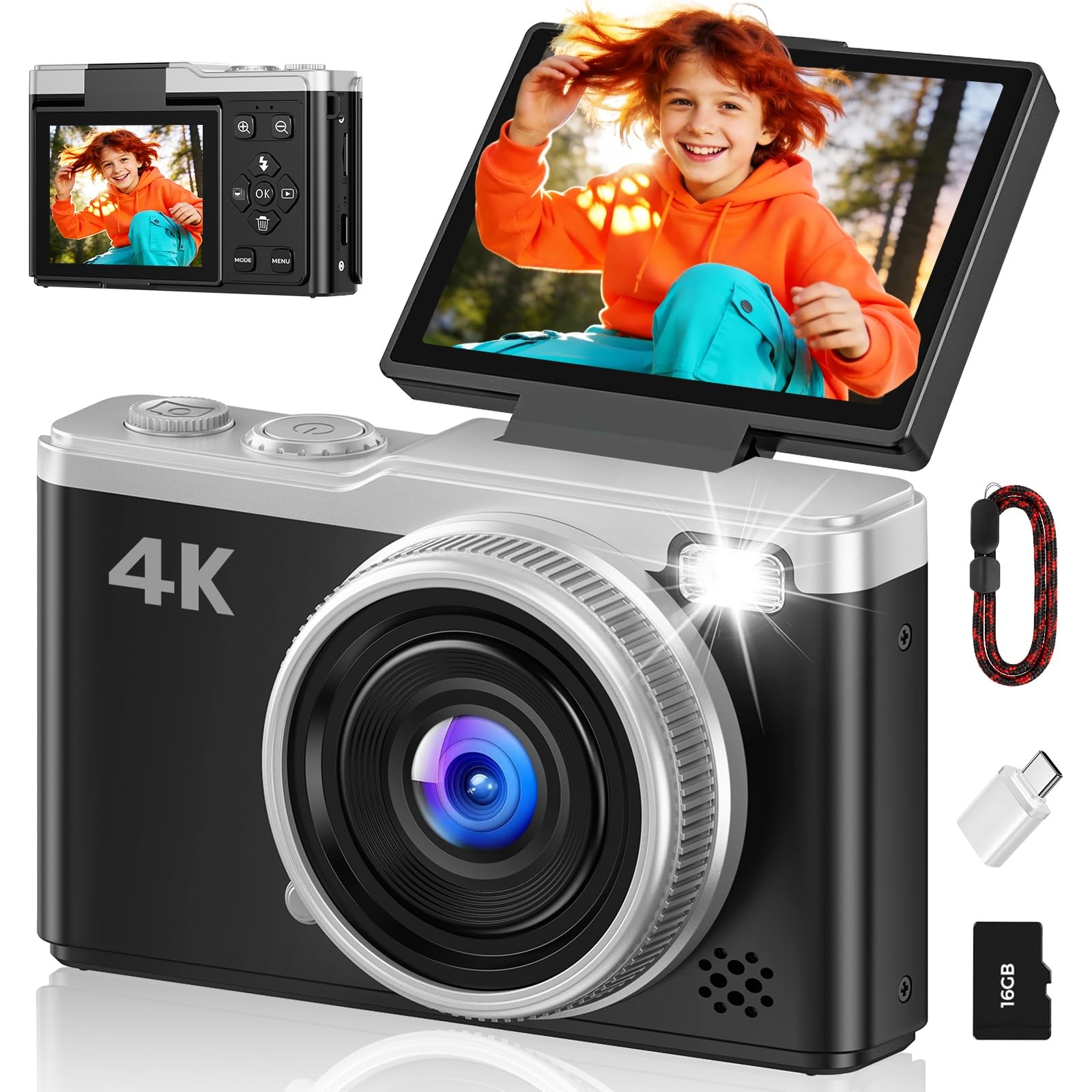 Macchina Fotografica Digitale 4K Ultra HD: 64MP Fotocamera Macchine per Principianti - Digitale Camera con Autofocus 16X Zoom - Flip 180° Videocamera con Scheda di Memoria Da 32GB Rosa - YYZA9