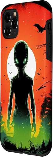 Vista 26 de iPhone 14 Pro Cute Green Alien Head UFO Space Face Alien Case