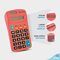 Vista 2 de Calculator Red, Basic Small Solar and Battery Operated, Large Display Four Function, Auto Powered Handheld Calculator School and Kids Available in
