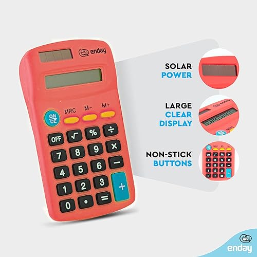 Miniatura 2 de Calculadora roja, básica pequeña solar y funciona con pilas, pantalla grande de cuatro funciones, calculadora de mano alimentada automáticamente