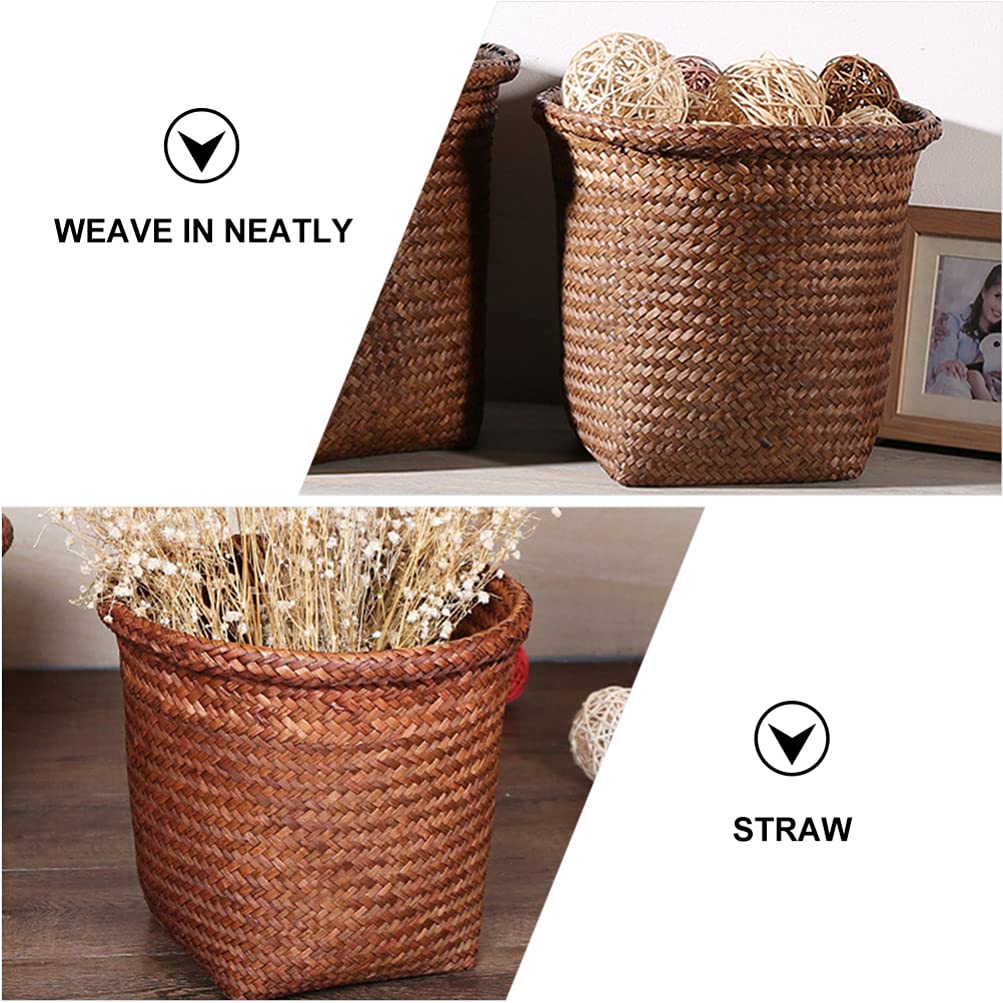 jojofuny 1 Pc Basura Cesta De Mimbre Tejida Papelera De De Papelera Con Tapa Cesto De Ropa Sucia Woven Trash Can Recipiente Con Tapa Baño Rota De Totora Oficina Canasta De Revistas