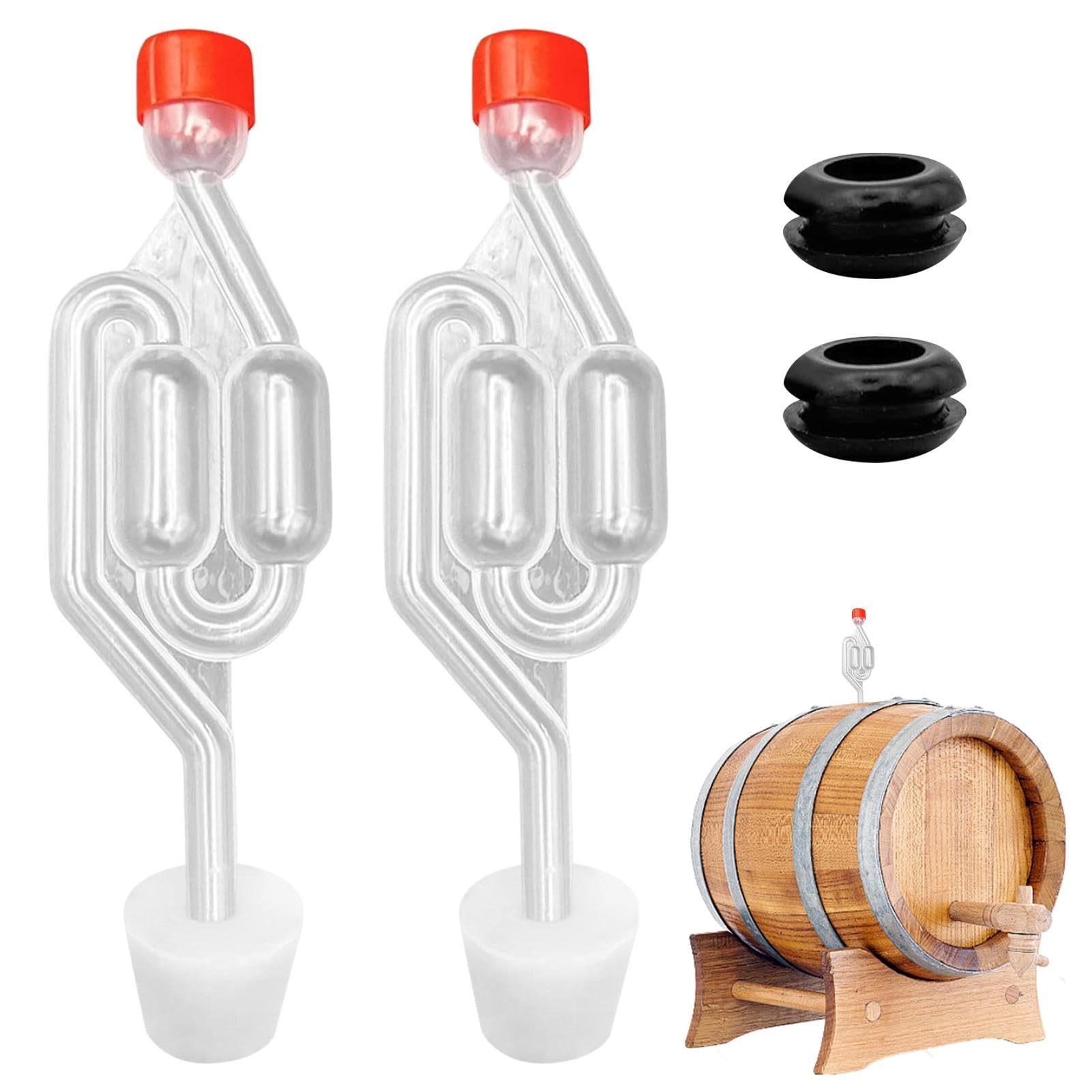 2Pcs Demijohn Airlock & Bung Set, Anti-Break Plastic Bubbler with Silicone Bung, Airtight Fermentation Stopper for Wine Cider Mead Kombucha