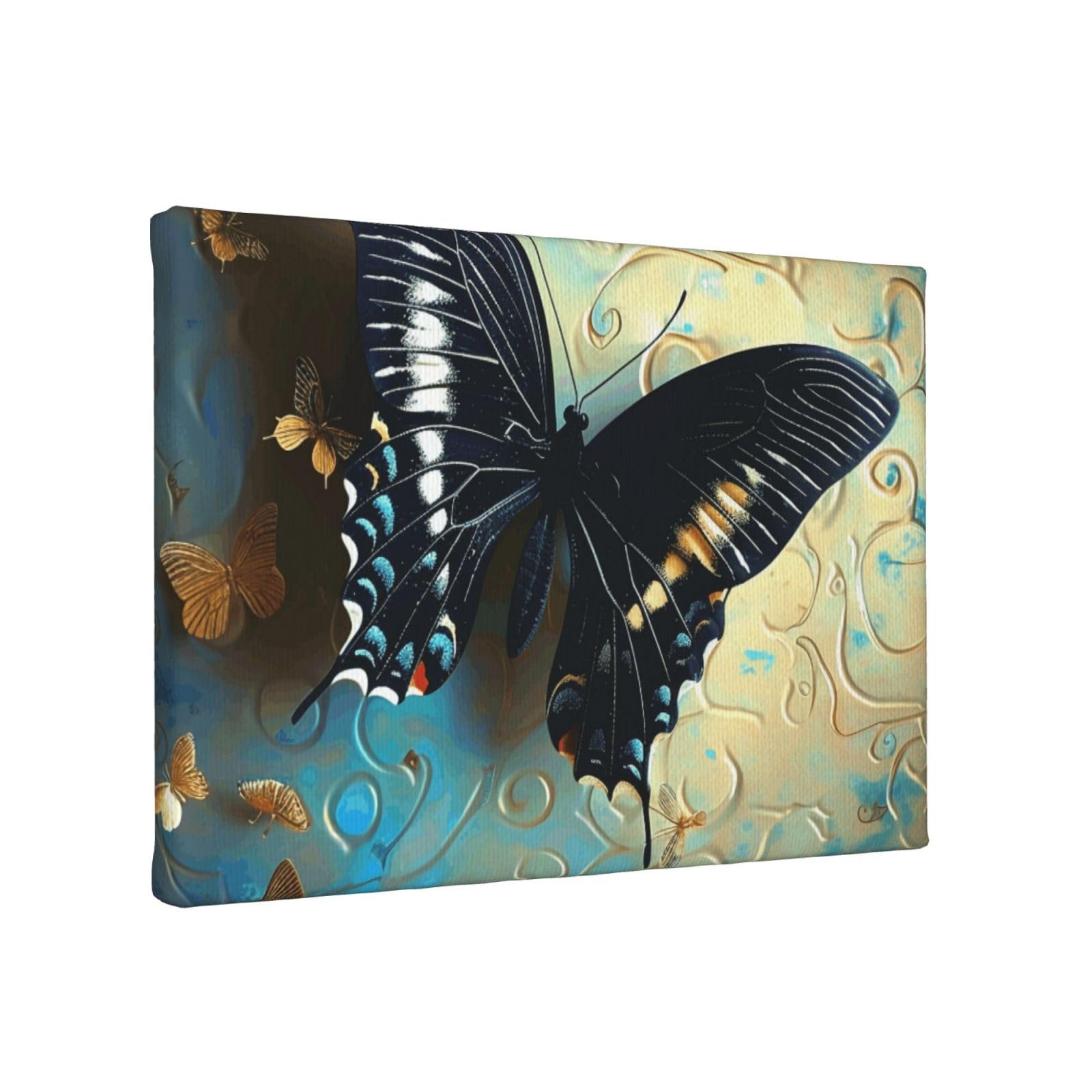 YKLJG Butterfly Printed Wall Art Canvas Painting 30x20 CM Wooden Framed Picture Painting Artwork Prints for Bedroom Kitchen Home Office Decor
