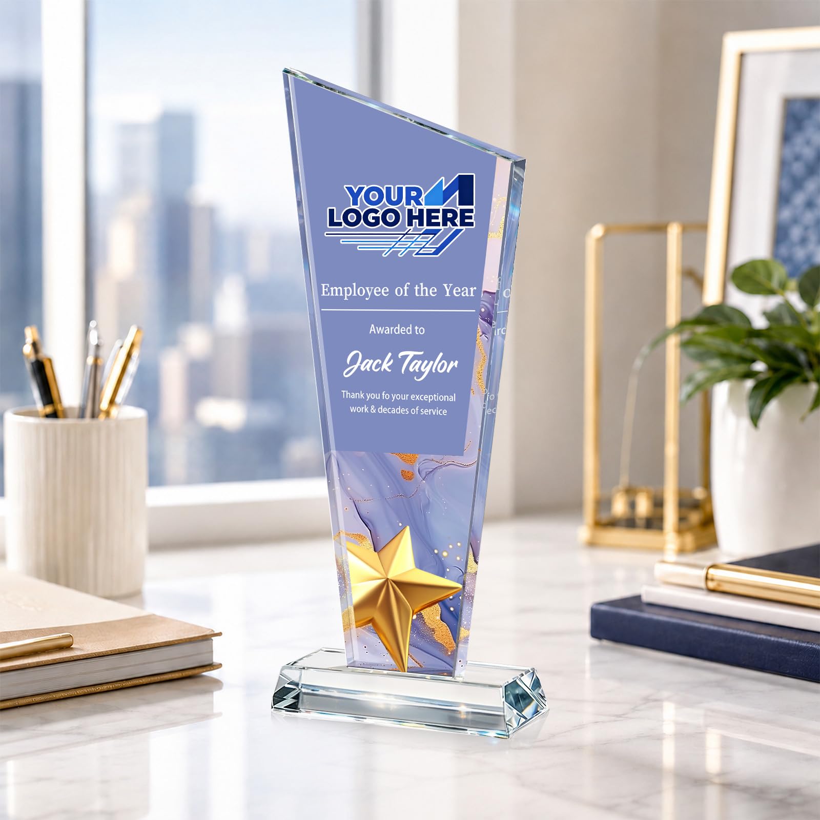 Custom Crystal Trophy Award Personalized Plaque Award with Text Logo Photo Awards Trophies for Employee Recognition Team Graduation Personalized Office Gifts for Boss Coworker Teacher