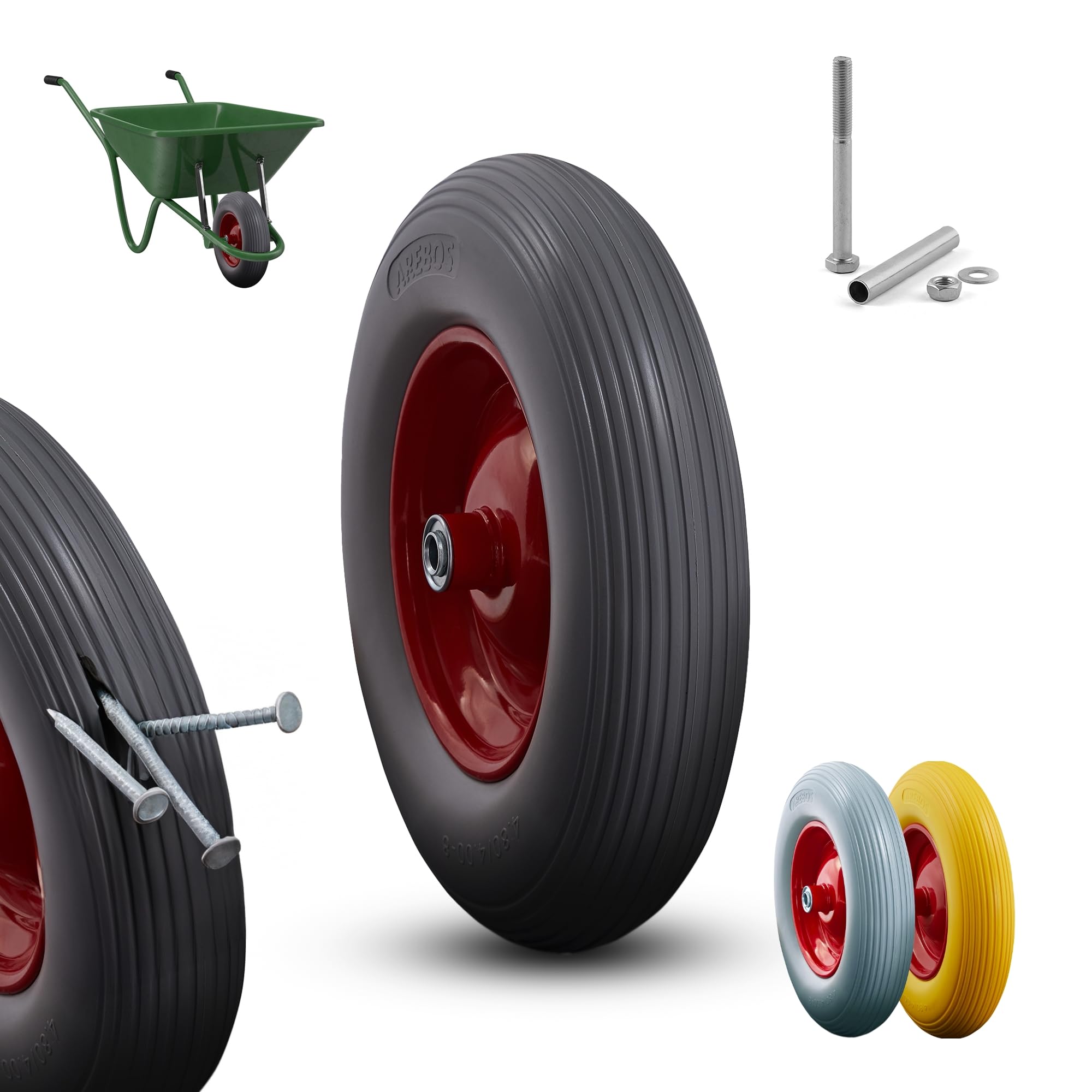 Ruota Per Carriola Pneumatica 4.80/4.00-8 - Portata 120 Kg, Gomma Con Valvola - Foto 12