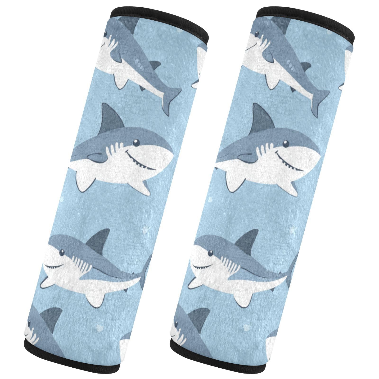 Seat Belt Covers 2 Pack Cartoon Sharks Car Seat Strap Covers Super Soft Cute Car Seat Neck Cover for Boys Girls Adults Babies M