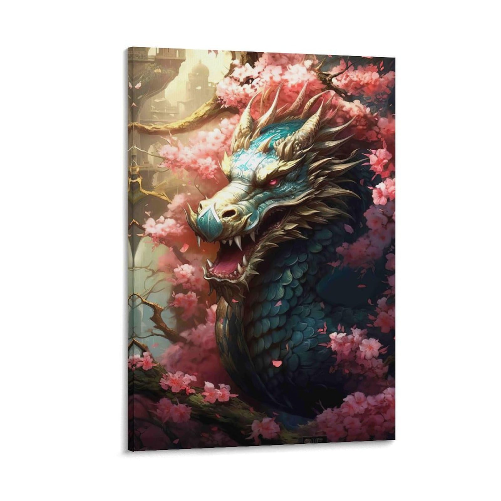 DHBANEIOK Dragon Amid Blossoms Poster Artwork Giclee Canvas Prints Modern Canvas Wall Art Picture Wall Hanging for Home Decorations 20x30inch(50x75cm)