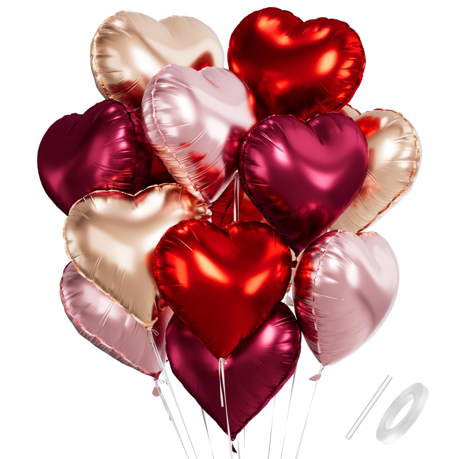 Globos de Corazón, 18 Pulgadas Globos de Aluminio con Forma de Corazon, Globos de Corazón Boda, Oro Rosa y Rojo Vino Corazón Globo Helio para el Día de San Valentín, Boda, Fiesta de Cumpleaños