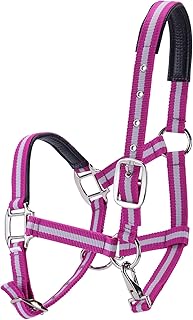 Collar de caballo grueso ajustable, cabestro de entrenamiento con correas de polipropileno, cabestro acolchado diseñado para evitar frotes, color rojo rosa