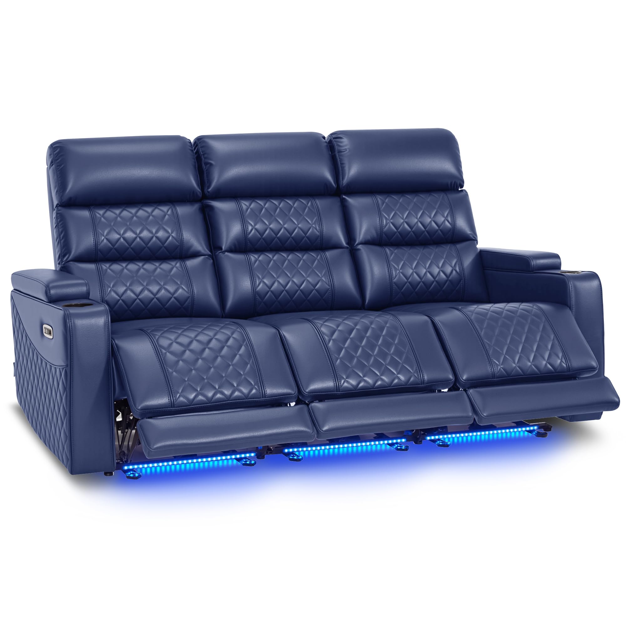 MCombo 76.7'' 3 Seats Zero Gravity Power Loveseat Sofa for Adults, Home Theater Seating with Power Headrest, FSC Certified, USB &amp; Type C Ports, Armrest Storage &amp; LED Light HTS564 (Blue)