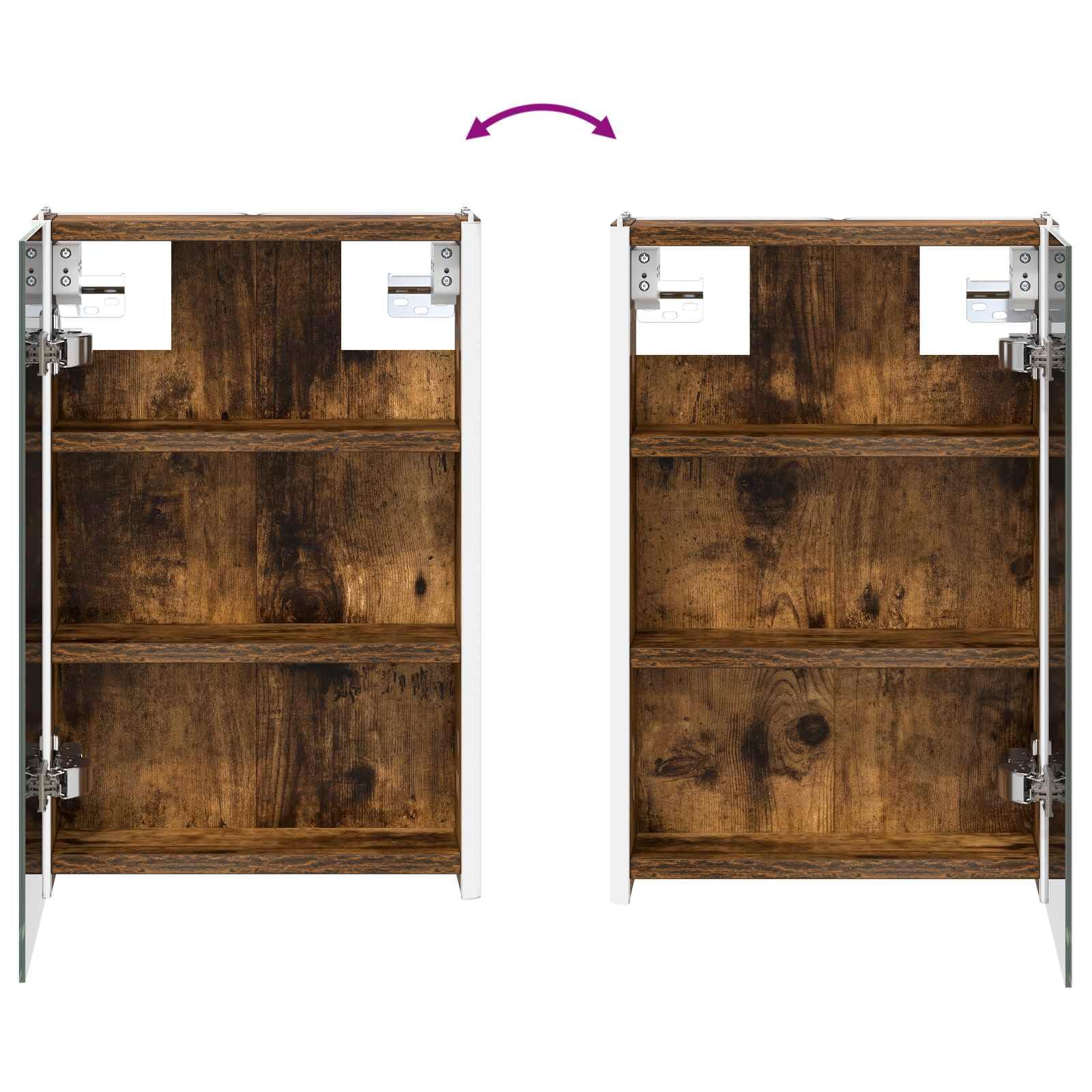 Szafka łazienkowa z lustrem wędzonego dębu, 33 x 11,5 x 50 cm, materiał drewnopochodny z oświetleniem LED, montaż na ścianie, regulowane regały, miejsce do przechowywania szafki pod umywalkę
