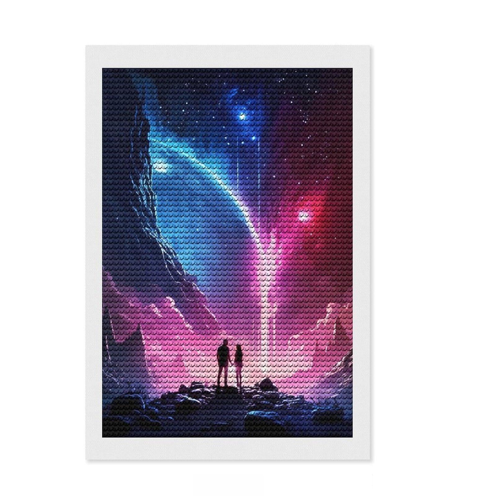 Junmoney Cosmos Couple Lovers Diamond Painting Kit 8"x12", Printed Canvas, Neat Printed Canvas, Farmhouse Decor, Christmas Gift, Adhesive Canvas