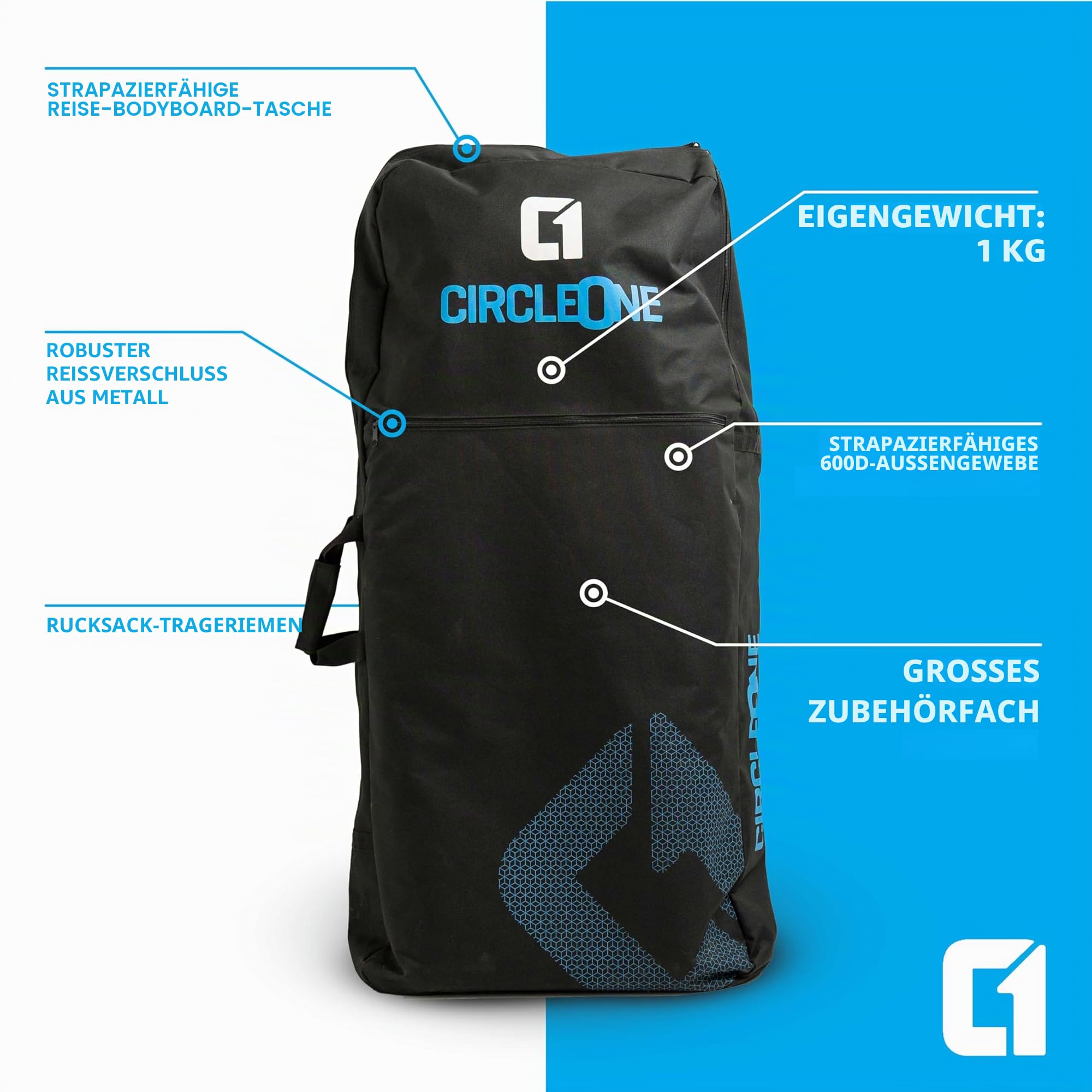 Circle One Bodyboard-Reisetasche (Rucksack-Stil), für bis zu 3 Bretter, Rot