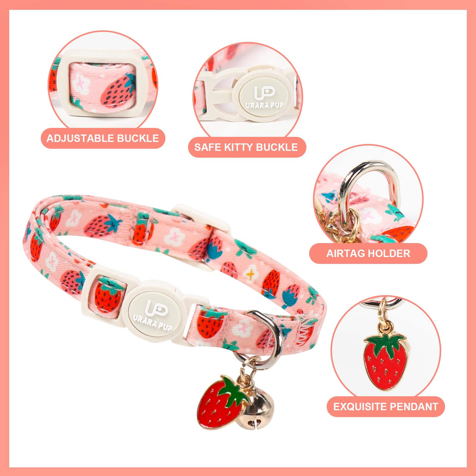 Lot de 2 colliers d'été pour chaton - Pendentif myrtille et pêche - Collier pour chat avec clochette - Pour chat fille et garçon