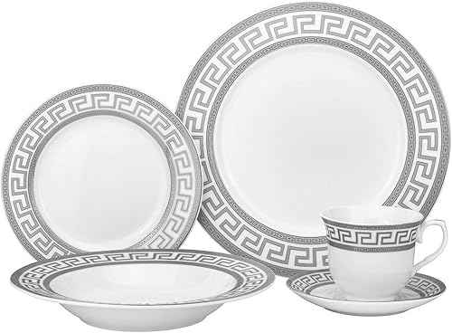 Miniatura 8 de Royalty Porcelain Vajilla de 20 piezas con diseño griego antiguo (plata)