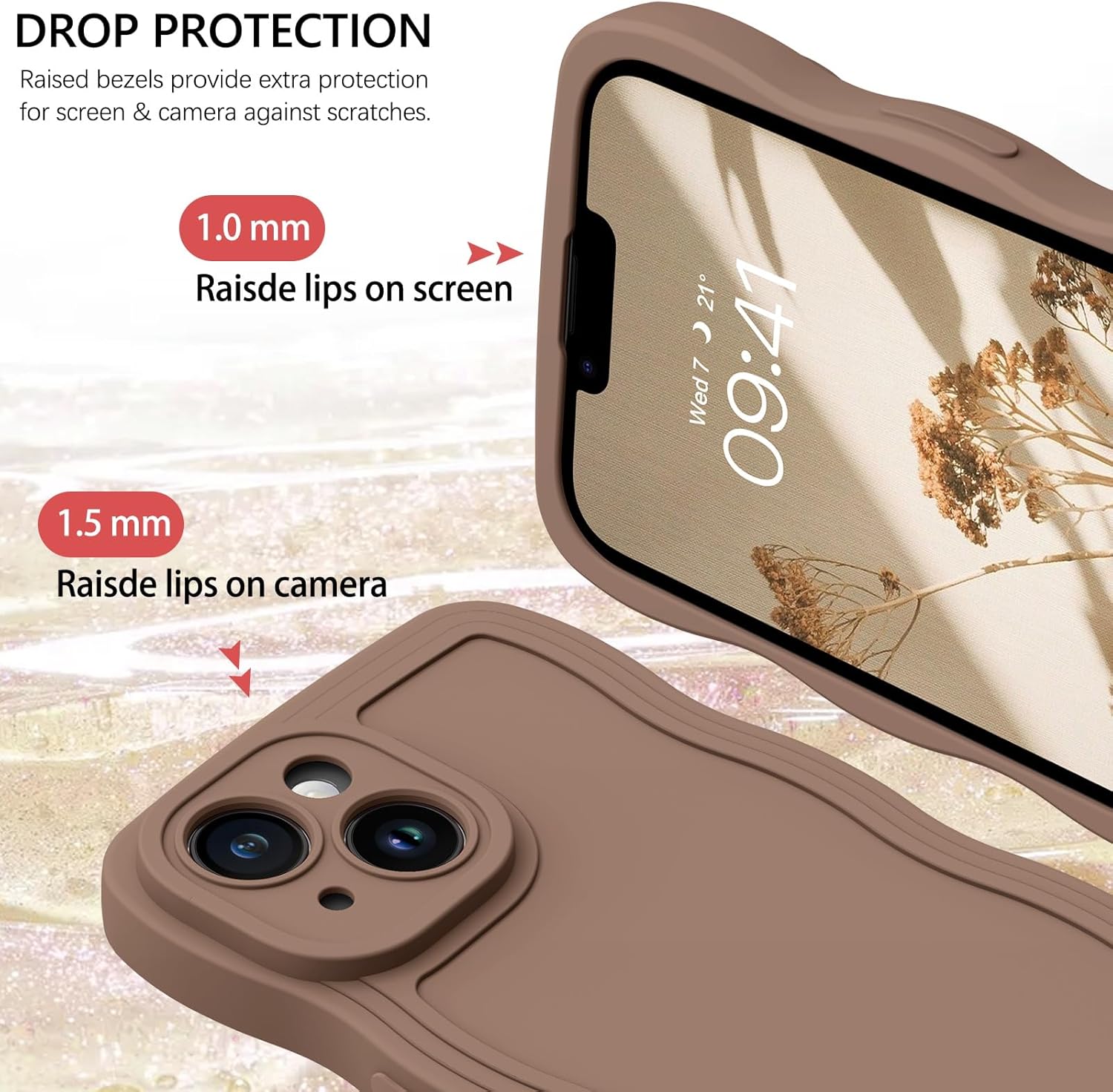 GUAGUA Compatible with iPhone 14 Case 6.1 Inch Cute Curly Wave Shape iPhone 14 Phone Case with Adjustable Wristband Kickstand Slim Soft TPU Shockproof Protective Strap Case for iPhone 14, Brown - Image 6