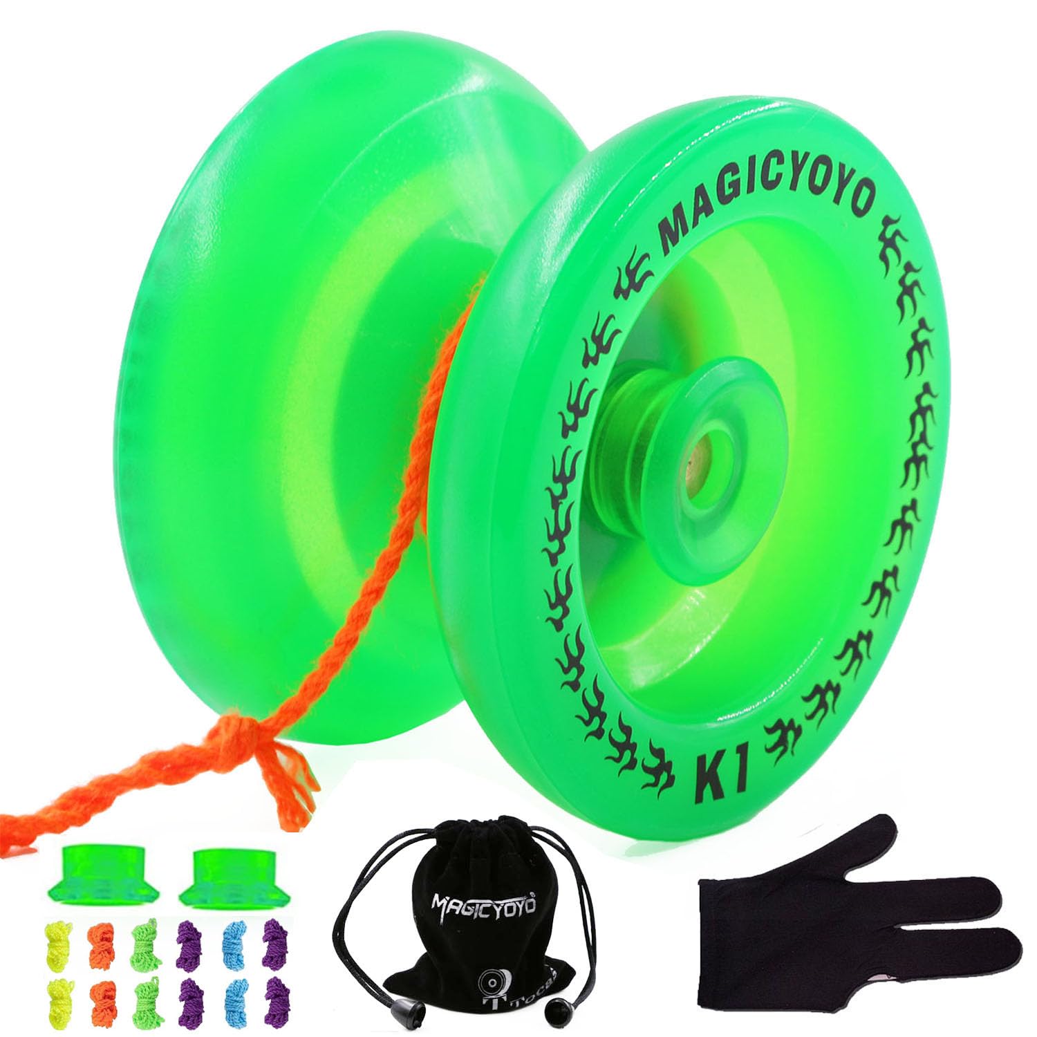 MAGICYOYO K1 Yoyos Responsive Yoyo for Kids to Adults, Glowing Yo-yos in The Dark, Beginners Yo-yo Toy with Yo Yo Glove+ Bag+ 12 Yo Yos Strings, Green