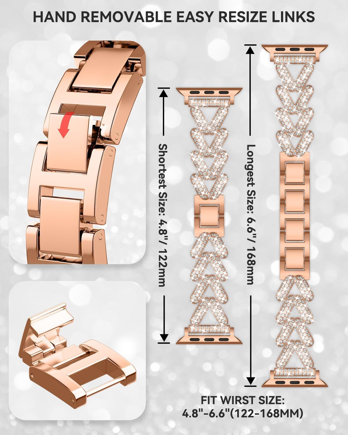 V-800個 ダイヤモンドが散りばめられたメタルバンドとケース、Apple Watch 38mm-49mm (10/1/SE/Ult