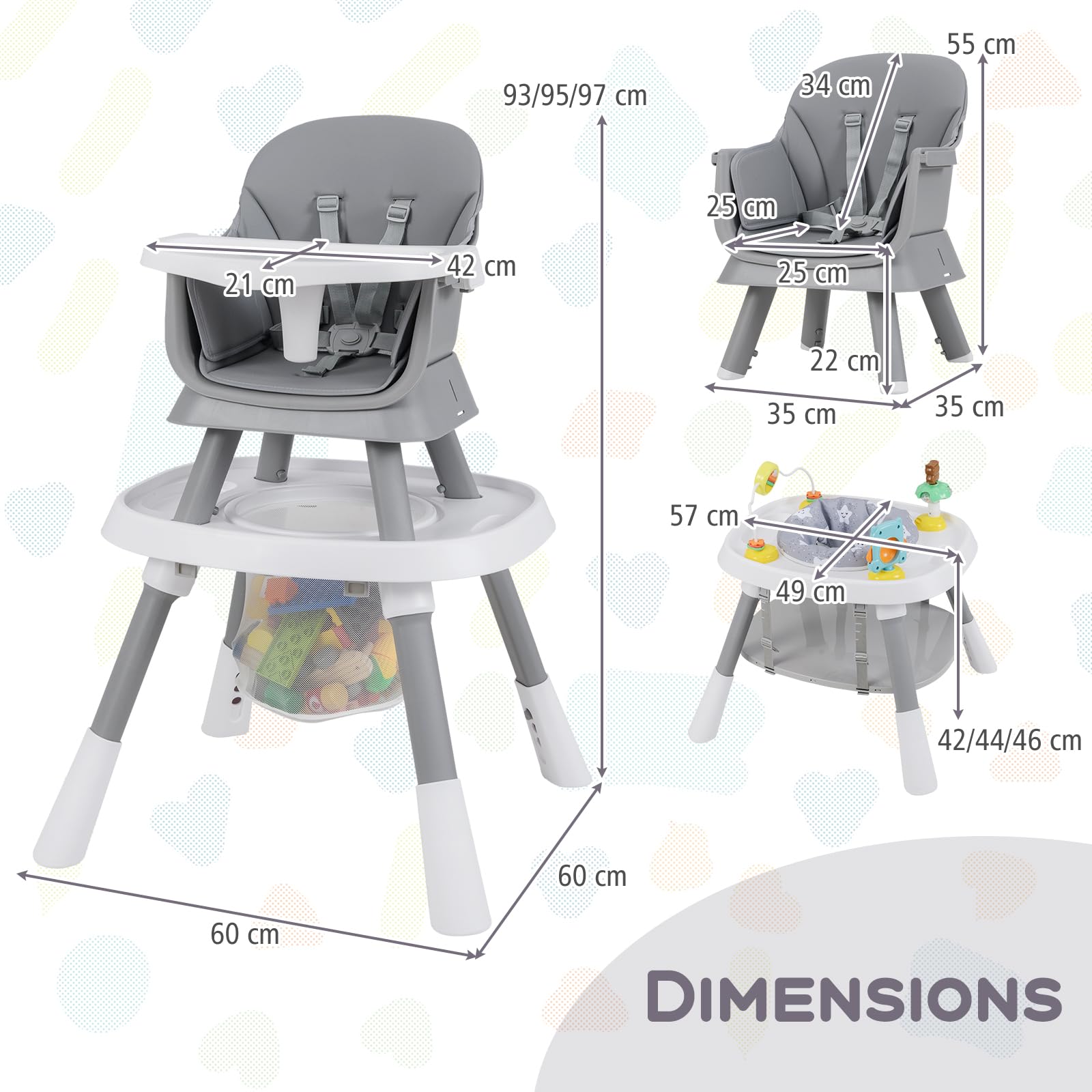RELAX4LIFE 16 en 1 Trona Evolutiva Bebé con Altura Ajustable, Asiento Giratorio 360°, Mesa Doble Cara y Arnés de Seguridad, Trona Bebé con Bandeja Ajustable, Silla Alta para Niños 6-36 Meses (Blanco)