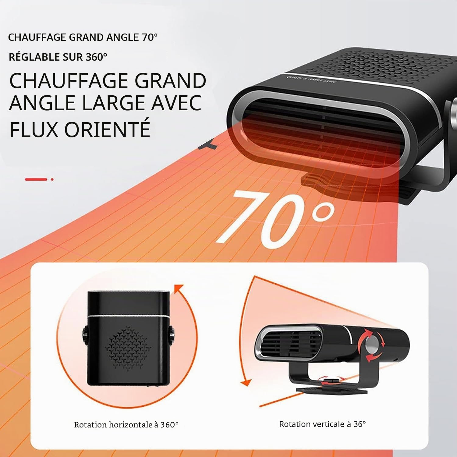beseloa Chauffage de Voiture 12V 150W 2 en 1 - Portable - avec Base rotative à 360 ° - pour Pare-Brise de Voiture
