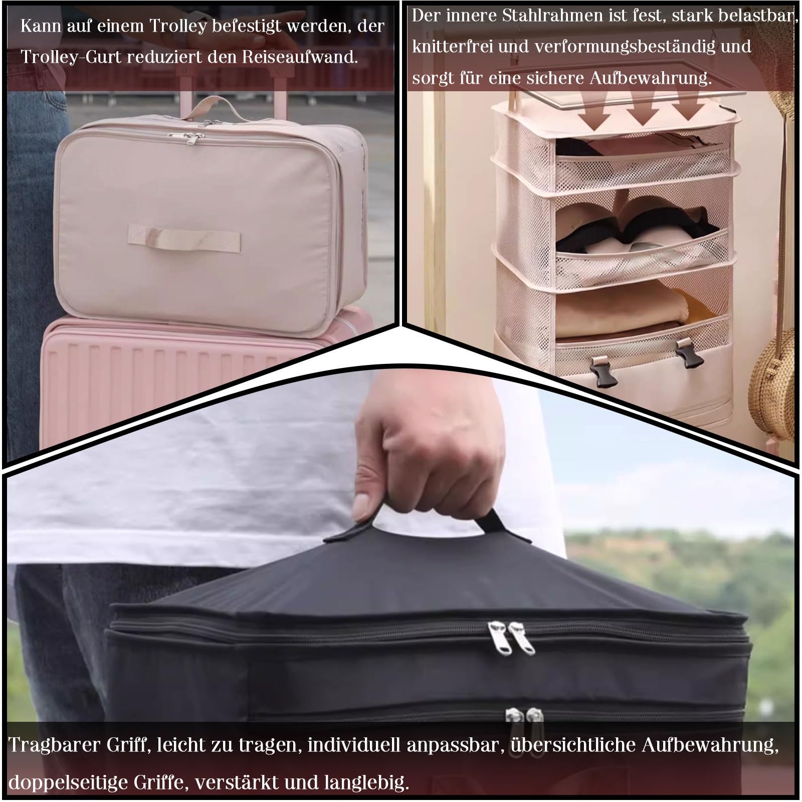 Organisateur Armoire Suspendu Pliable, Étagères De Rangement Penderie en Tissu Oxford avec Poignées, Cadre Acier, Respirant Gain De Place pour Maison, Caravane, Camping(Rot)