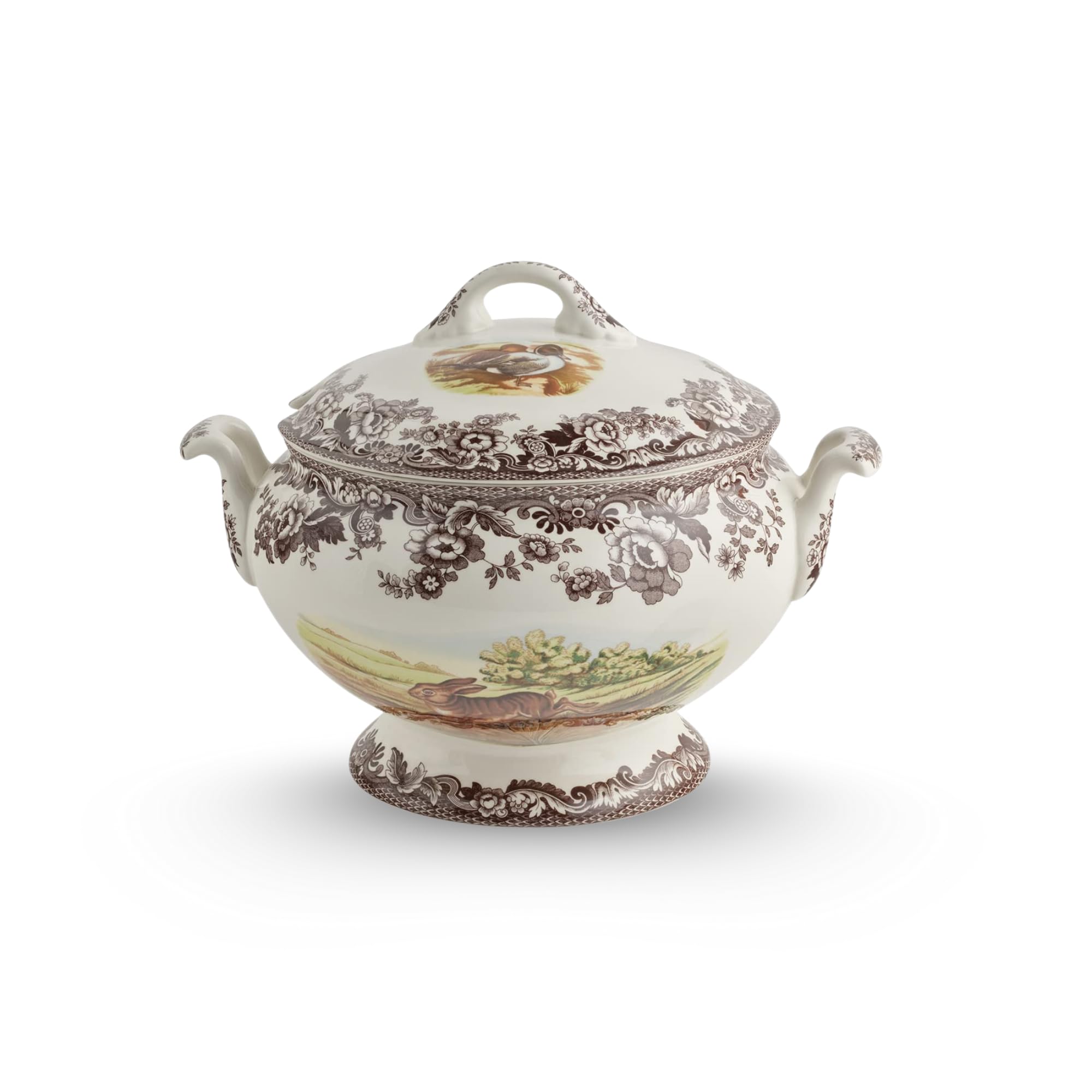 Spode Woodland 4.25 Qt Covered Soup Tureen - Rabbit, Quail & Pintail Duck Motifs, Fine Earthenware Oven-to-Table Serveware, Dishwasher & Microwave Safe Holiday Hosting Dish