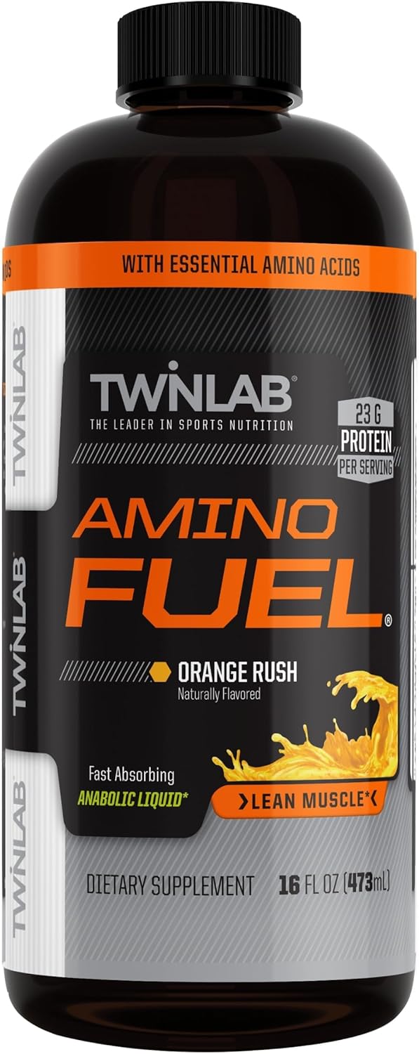 Twinlab Amino Fuel - Pre-Workout and Post-Workout Energy Drink & Supplement -32 fl oz, Orange Rush