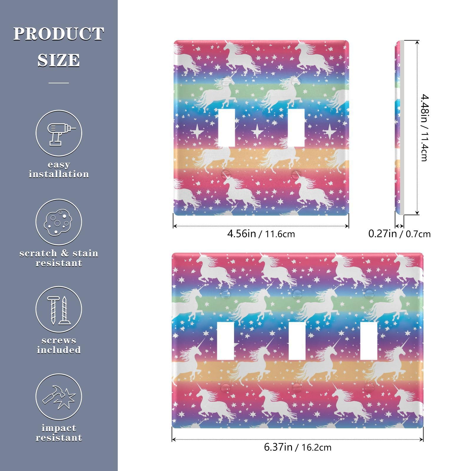 Light Switch Cover Cute Unicorn Rainbow Wall Plates for Electrical Outlets 3 Gang 202b3332