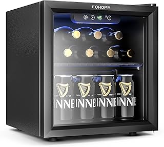 EUHOMY 12 Bottle 48 Can Mini Fridge Cooler, 1.3 Cu.Ft Beverage Refrigerator Glass Door for Beer Soda Wines,Small Refrigerator with Adjustable Shelves and LED Light for Office, Home, Dorm, Bar