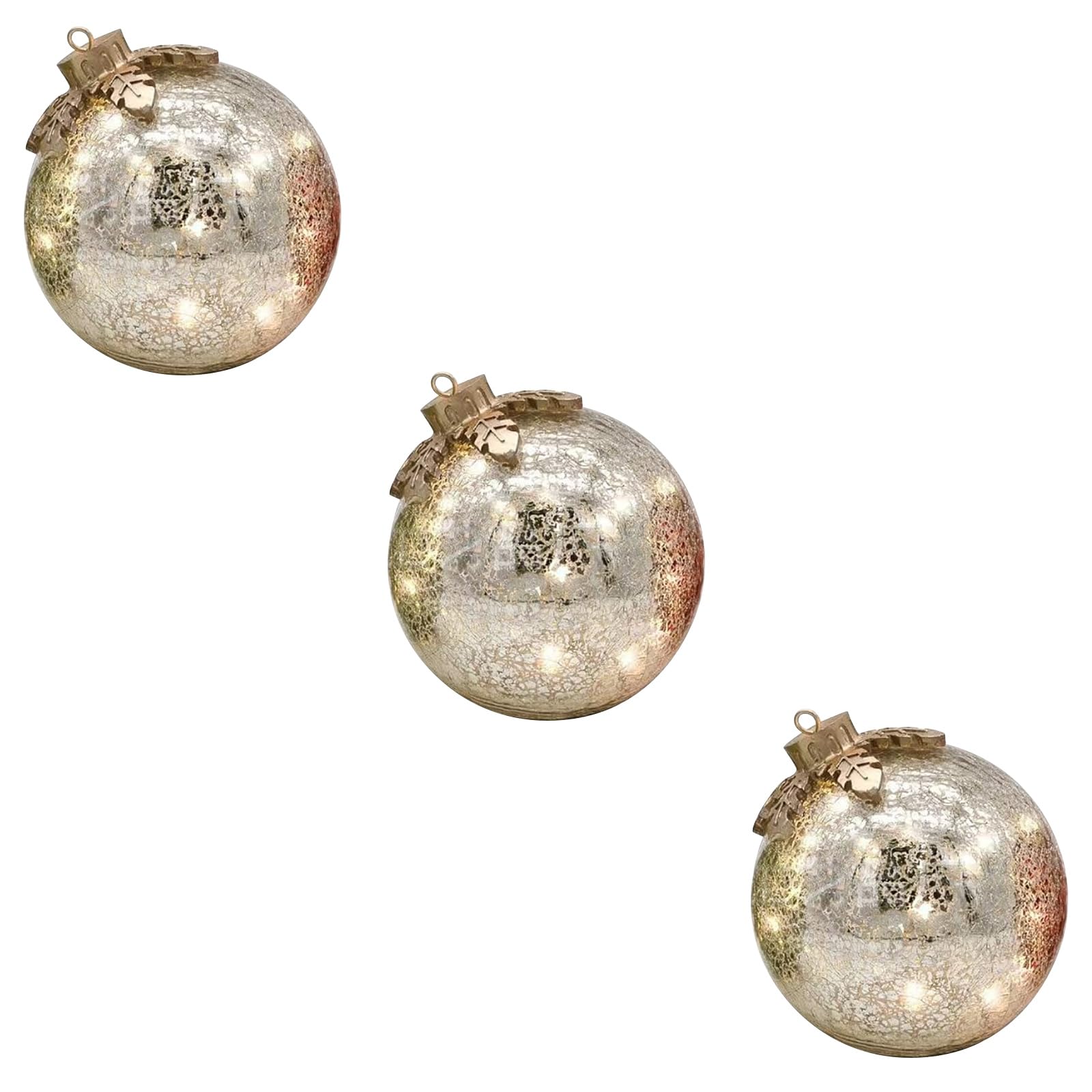 Buxuaaaa 3PCs Christmas Tree Accent Pieces Cordless Decorative Sphere with 6H Timer for Fireplaces Dinner Table Styling Battery Operated Christmas Decor