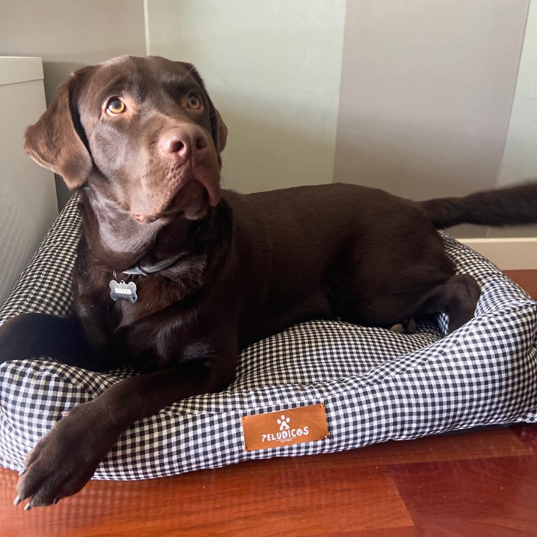 Cama Negra para Perro y Mascota – Diseño Vichy – 70% Algodón y 30% Poliéster – 3 Tallas S, M y L – Cama Cómoda para Perros