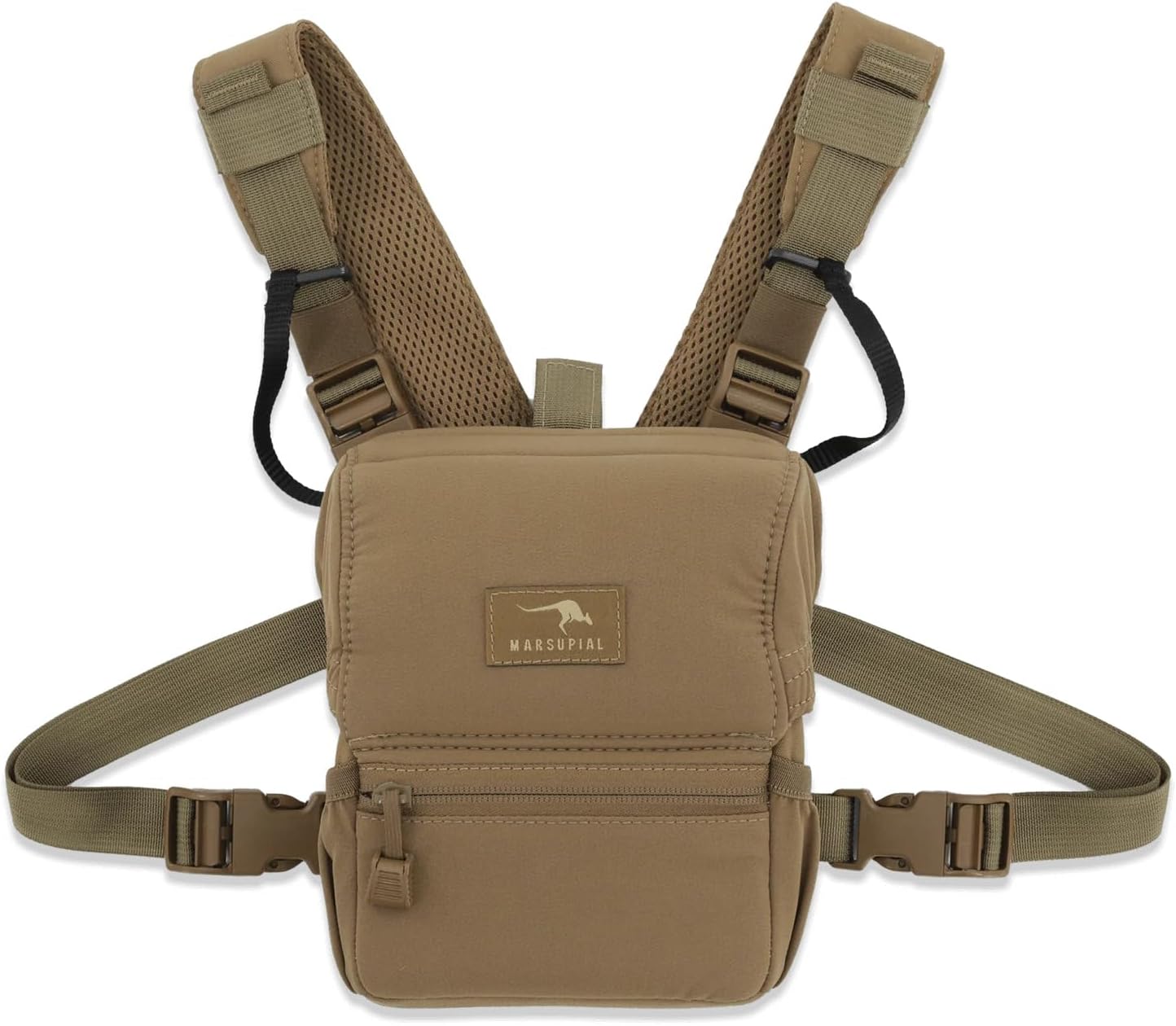 Marsupial Gear No-Mag Enclosed Binocular Pack - Magnet-Free Hunting Bino Chest Harness with Silent Fleece Lining, Ranger Green, Medium