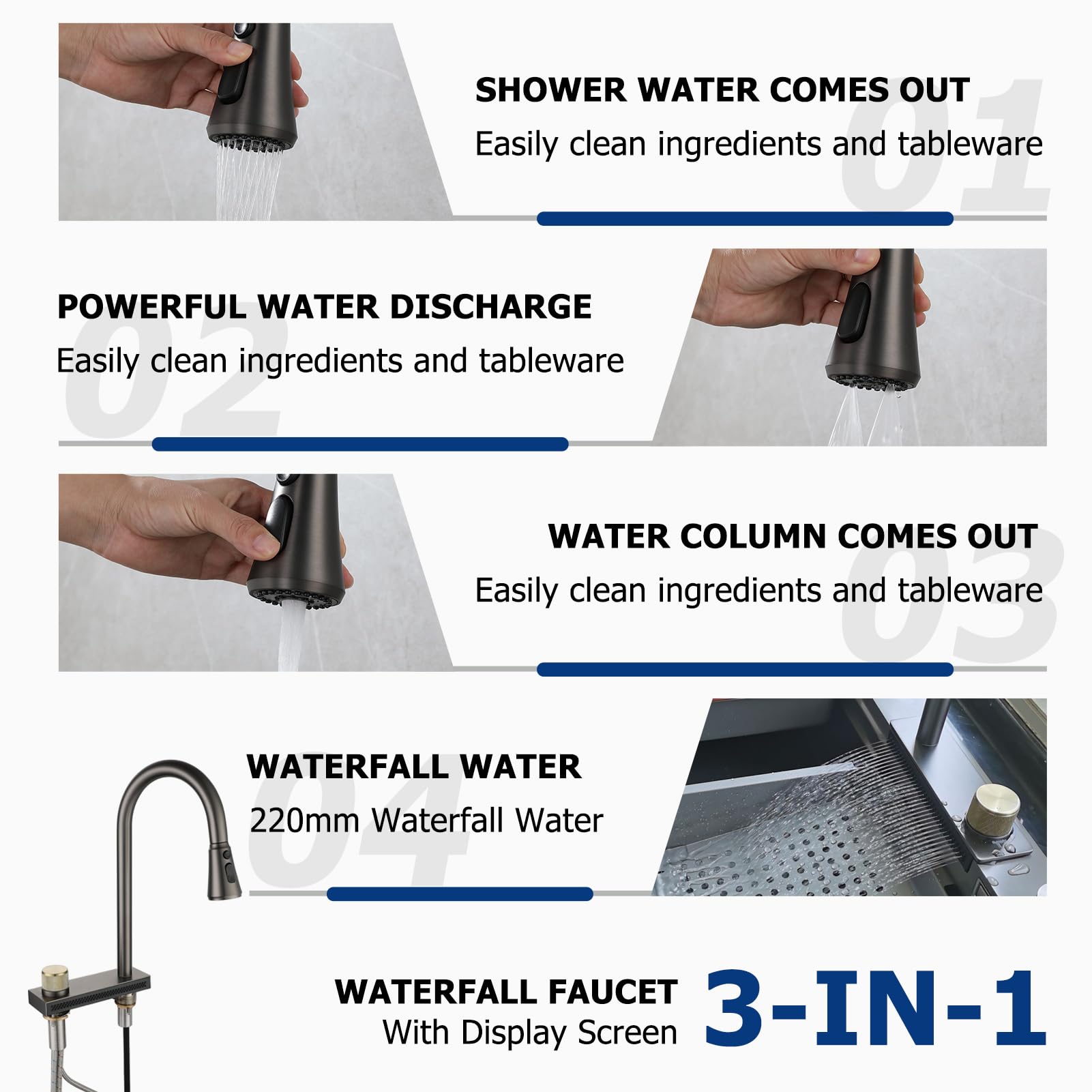 Fregadero Negro 80×50cm con Cascada, Kit de Drenaje, 1 Cubeta