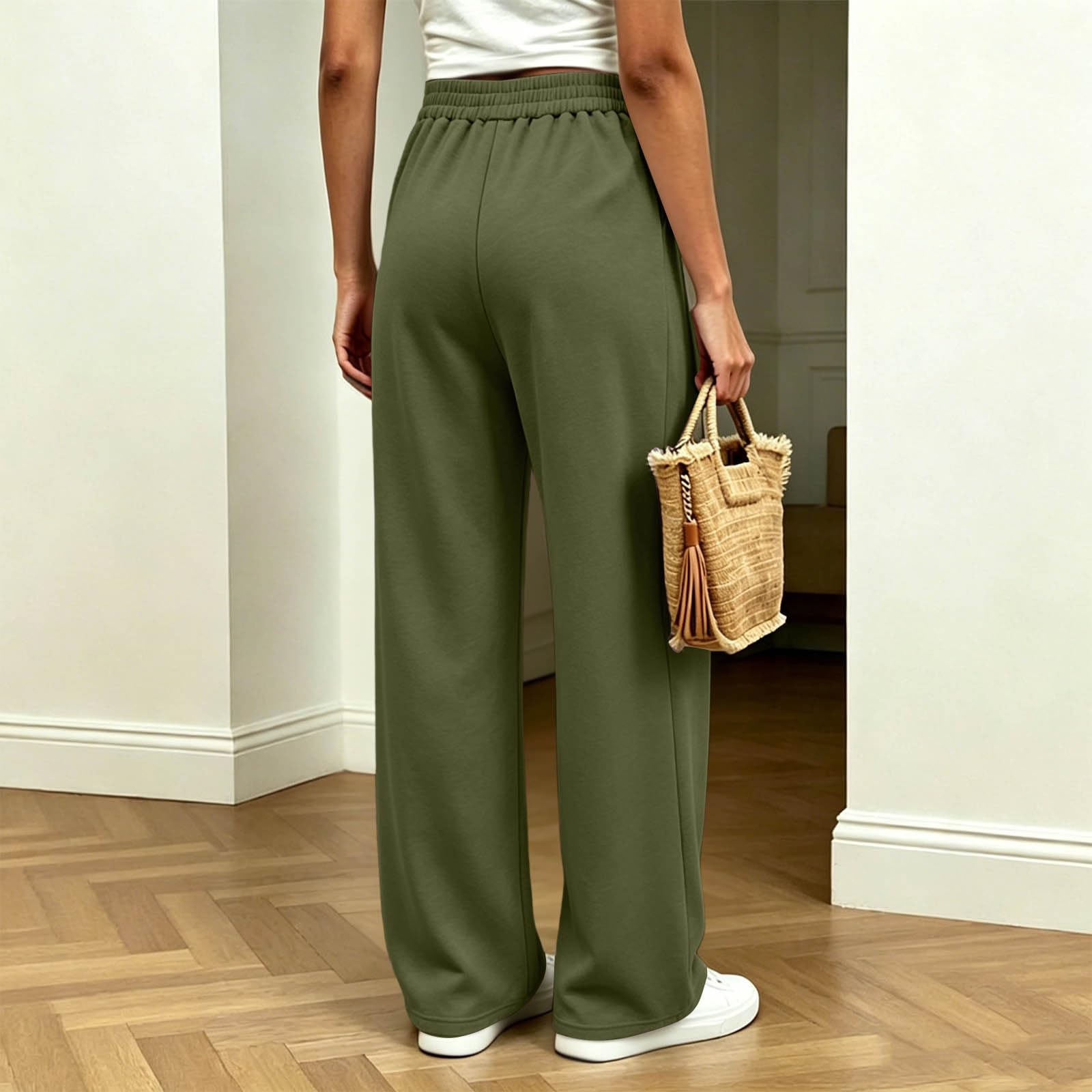 KHIRVWL Pantaloni da Jogging Donna Pantaloni Lunghi a Vita Alta Pantlone Cotone con Coulisse Regolabile Leggeri e Comodi Pantalone da Corsa con Tasche Plissettato Pants Baggy per Yoga e Fitness