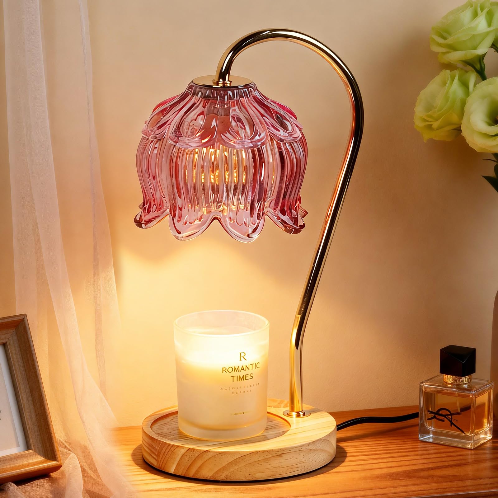 Funistree Pink Candle Warmer Lamp with Dimmer, Candle Warmer Gifts for Her Women, Birthday Presents for Mum Friends, New Home Gifts, Candle Heater Lamp for Yankee Candles