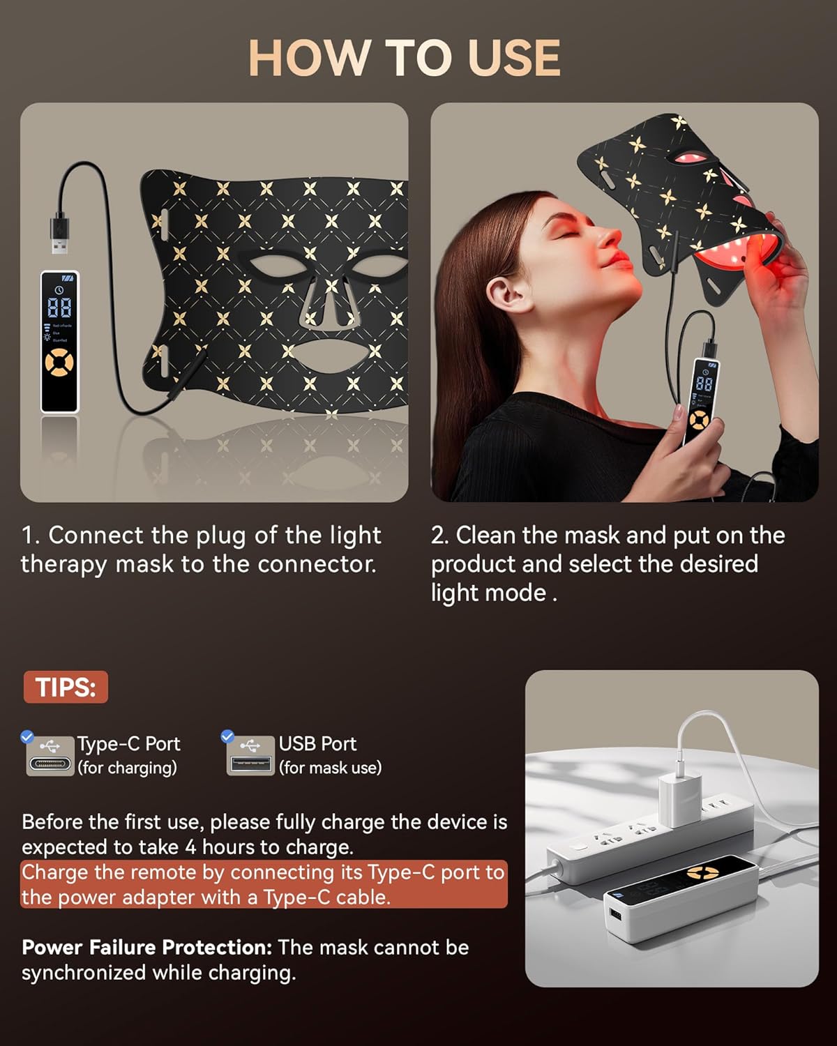 FOLOKE LED Light Therapy Mask Skin Care Mask, LED Red Light Therapy 630nm & 830nm Wavelength for Home Use, Body Beauty Machine for Care at Home (Iron Black)