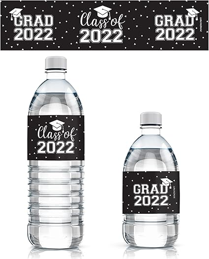 Graduation Class of 2022 Water Bottle Labels - School Colors - 24 Stickers  (Black)