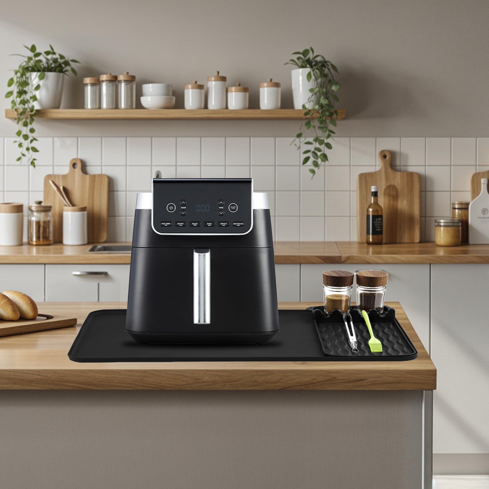 Tappetino Silicone Resistente Al Calore per Accessori Friggitrice ad Aria, Protezione Piano Di Lavoro per Bancone Della Cucina, 65×40cm Air Fryer Accessori per Ninja/Philips/COSORI Nero