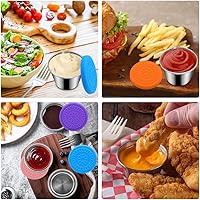 Vista 6 de Paquete de 6 recipientes de aderezo de ensalada de 2.4 onzas, pequeños recipientes de condimentos de acero inoxidable con tapas de silicona, a