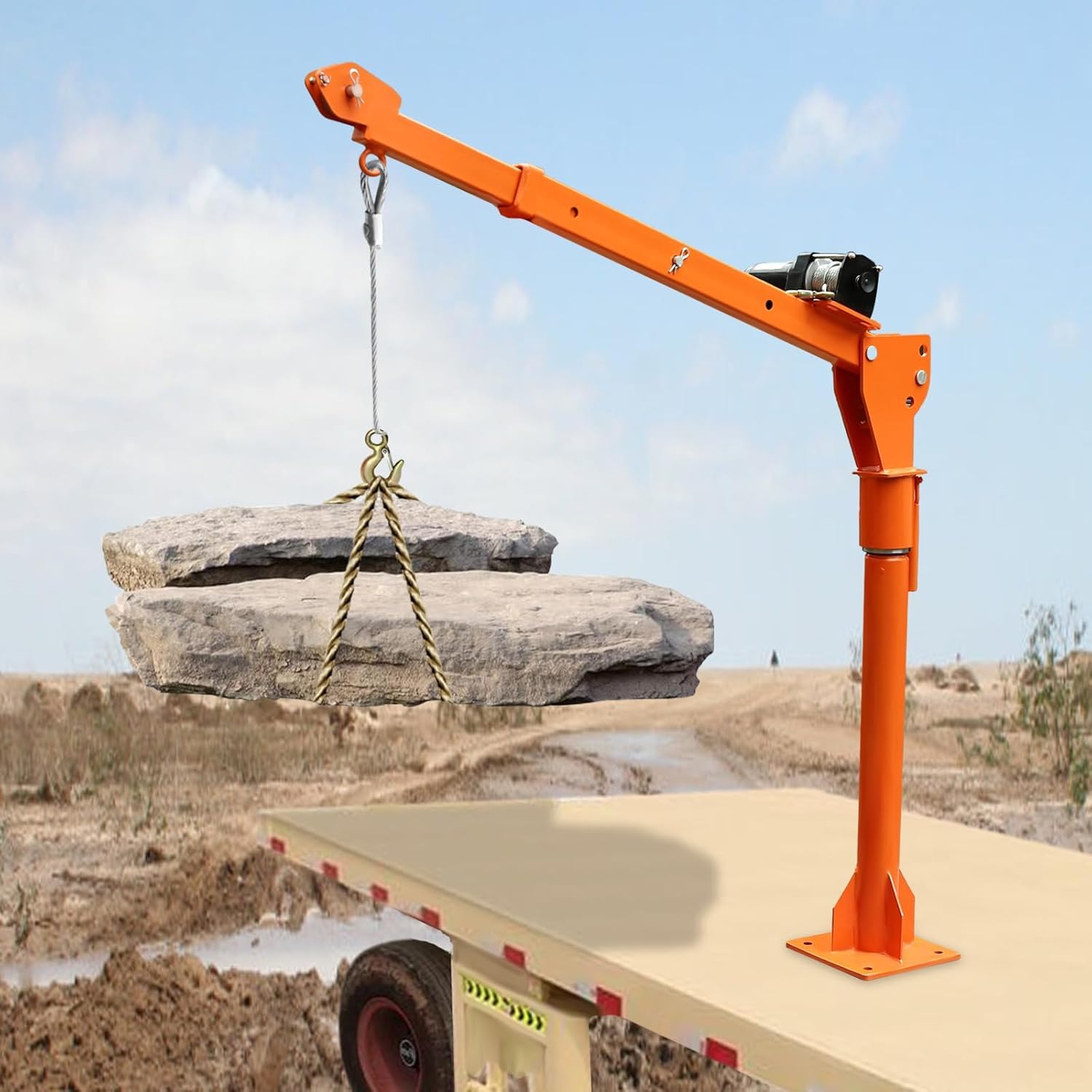 LKW-montierter Kran Mit 1100 Lb Tragkraft, 3500 Lb 12v-elektrowinde, Fernbedienung, 360° Drehbarer Basis Für Pick-ups Und Anhänger, Schwerlast-auslegerkran 3500lb Winch