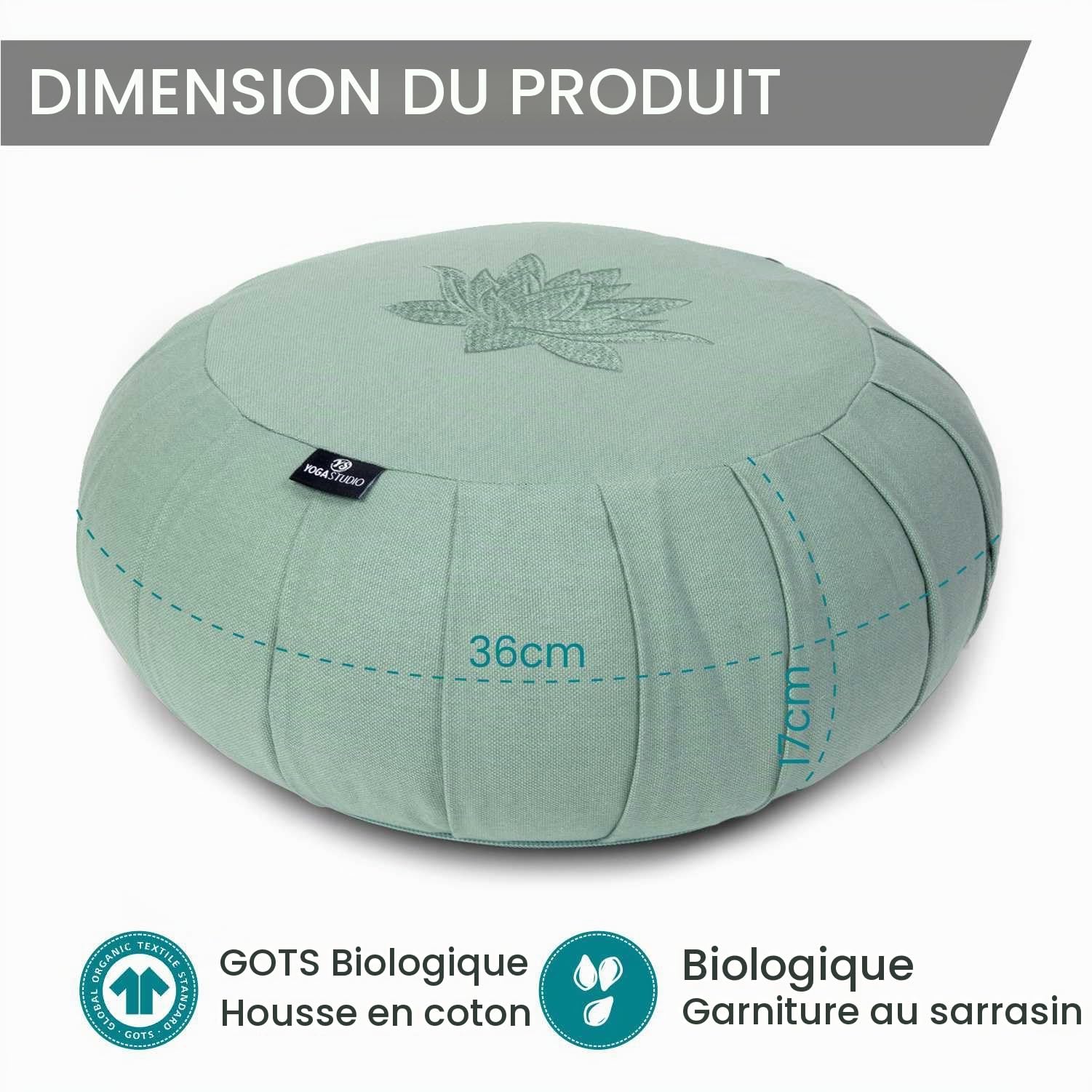 Yoga Studio Zafu Coussin de méditation rond plissé - Motif feuille de lotus