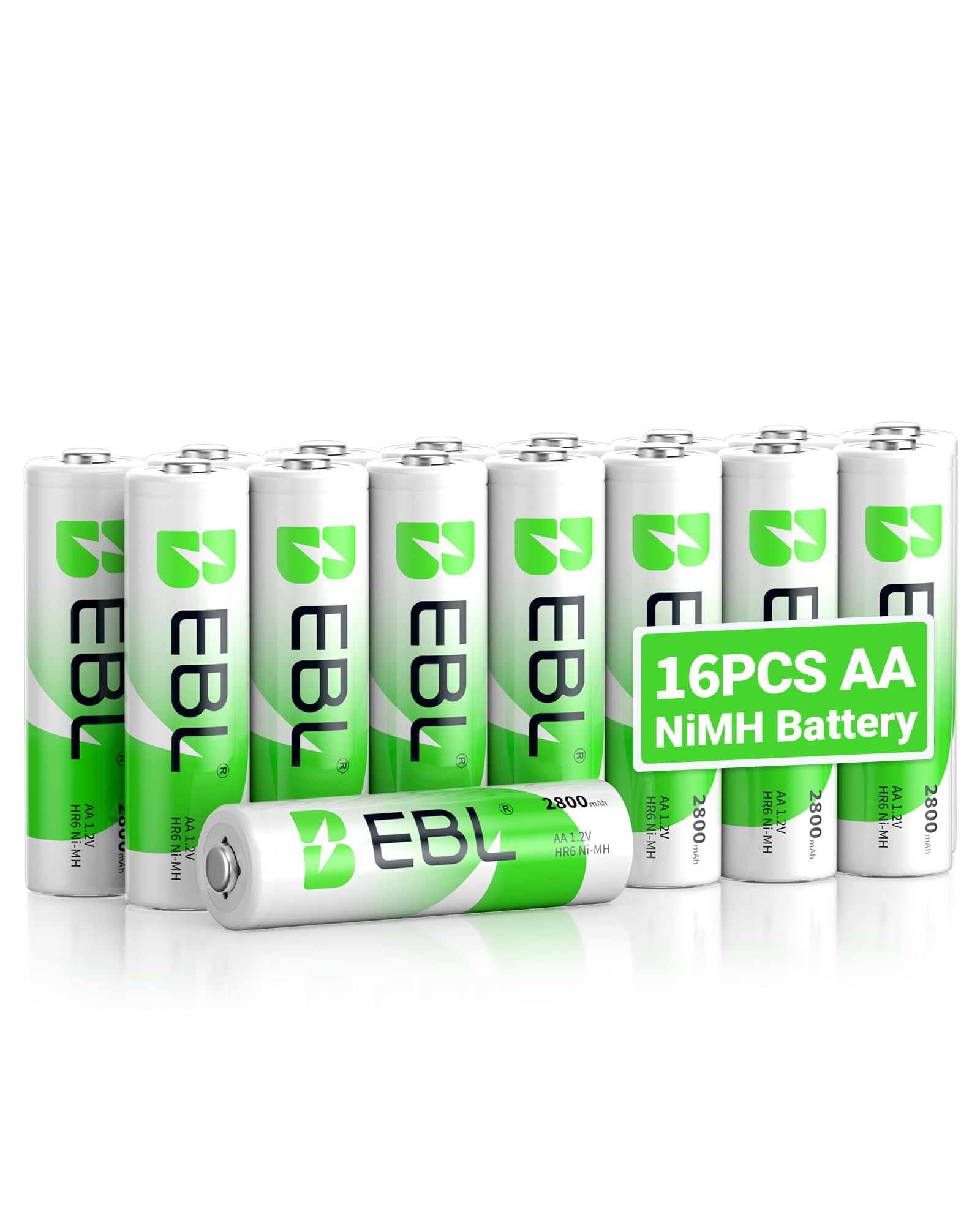 EBL 16 x AA Rechargeable Batteries 2800 mAh 1.2 V Ni-MH, AA/HR6 High Performance and Long Life Rechargeable Batteries with Storage Box