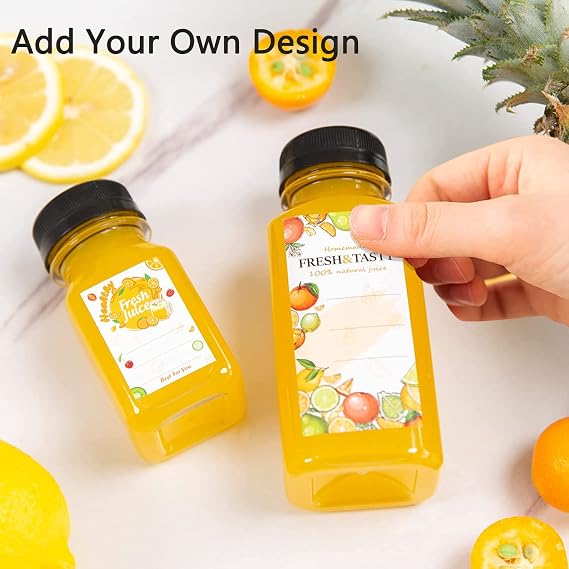 YBCPACK 12 Pack 500 ml Clear Plastic Juice Bottles with Lids for Mini Fridge, 16 oz Empty Reusable Drink Containers for Smoothie, Milk, Juicing, and Other Drinkings.